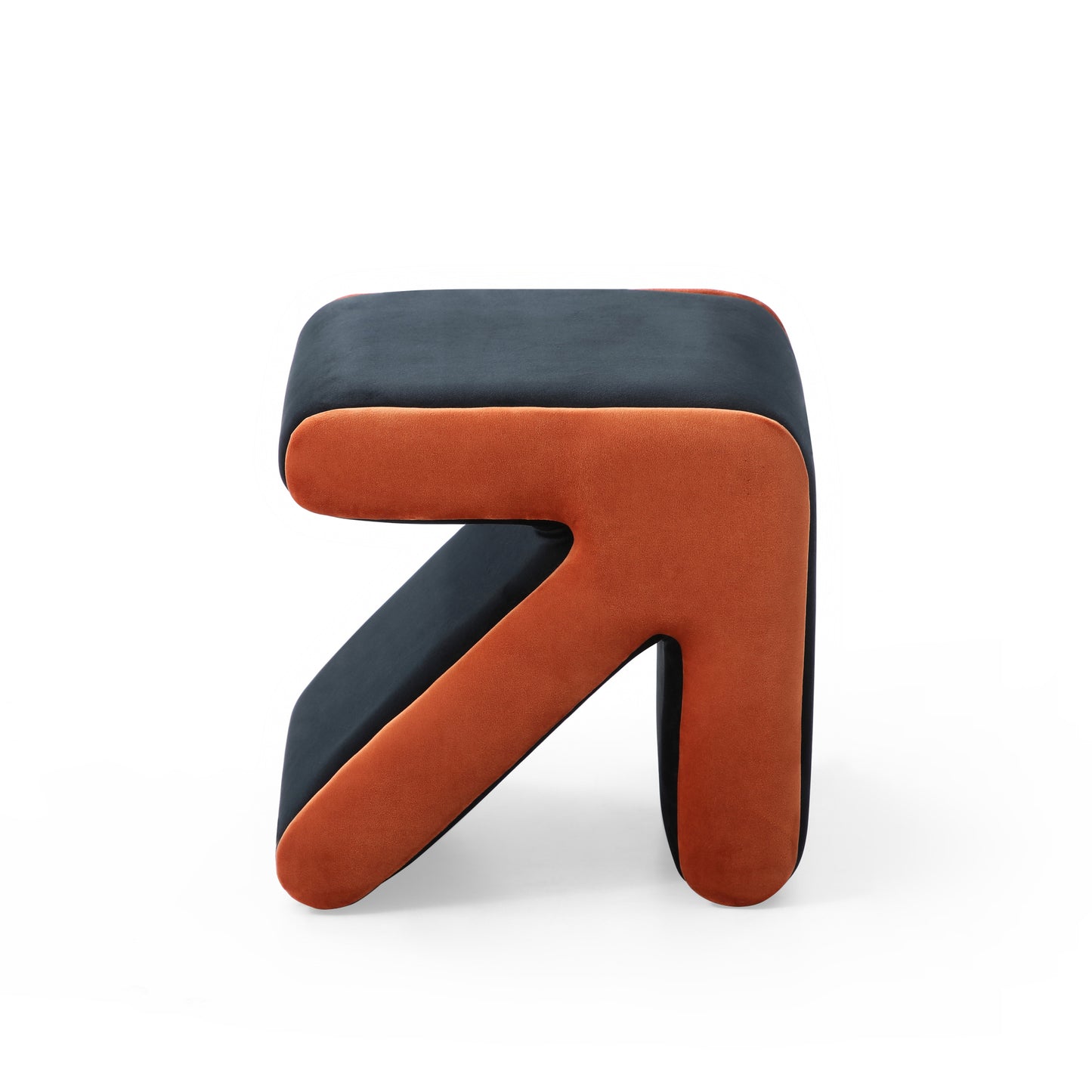 Modern Creative Upholstered Velvet Stool - Kids Shoe Bench Footrest Ottoman, Multifaceted Arrow Design Coffee Table, Black & Orange