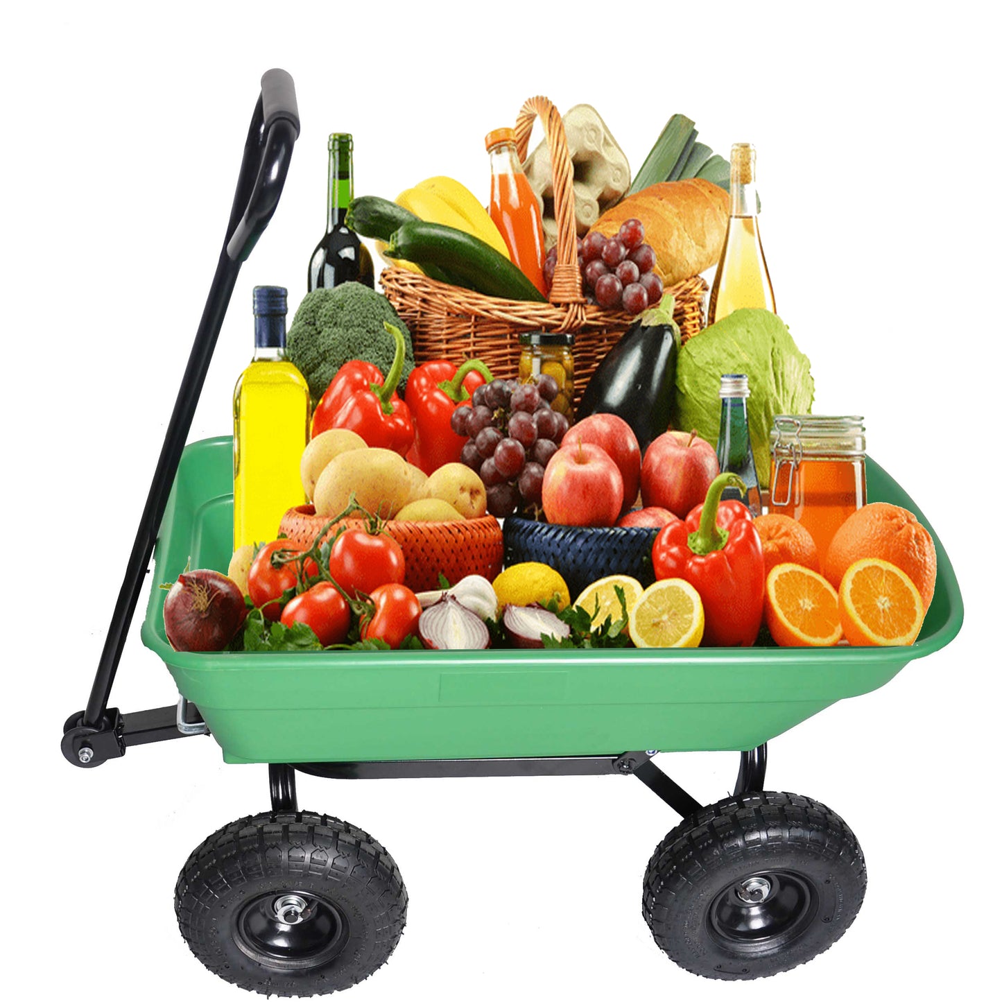 Folding Garden Dump Truck with Steel Frame 10 Inches Pneumatic Tire 300 lb Capacity Green