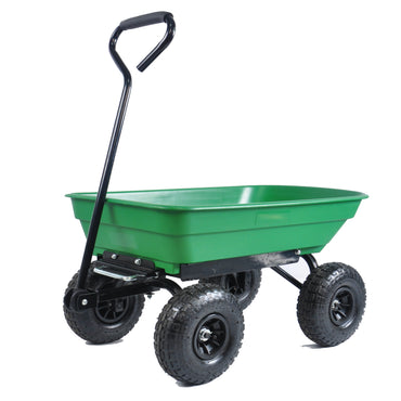 Folding Garden Dump Truck with Steel Frame 10 Inches Pneumatic Tire 300 lb Capacity Green