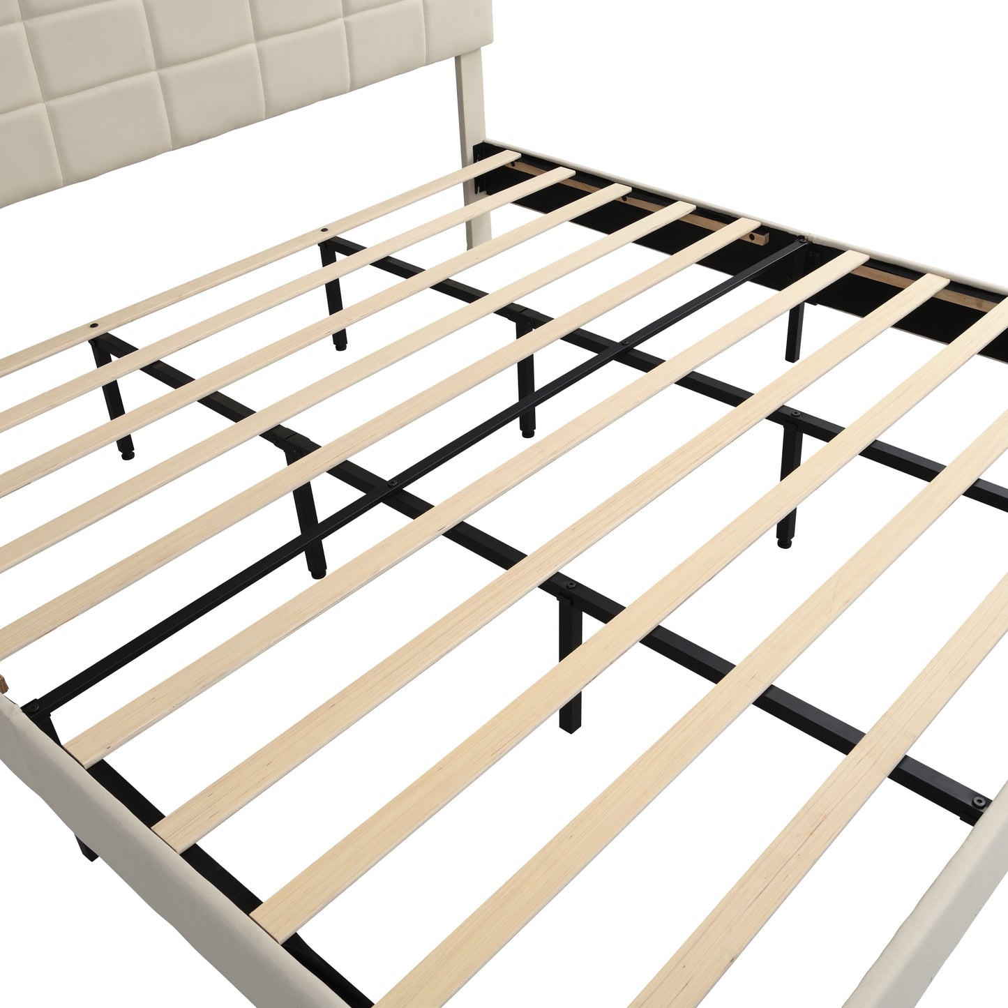 King Size Platform Bed Frame with Upholstered Headboard, Wooden Slats, Easy Assembly, No Box Spring Required, Dark Beige