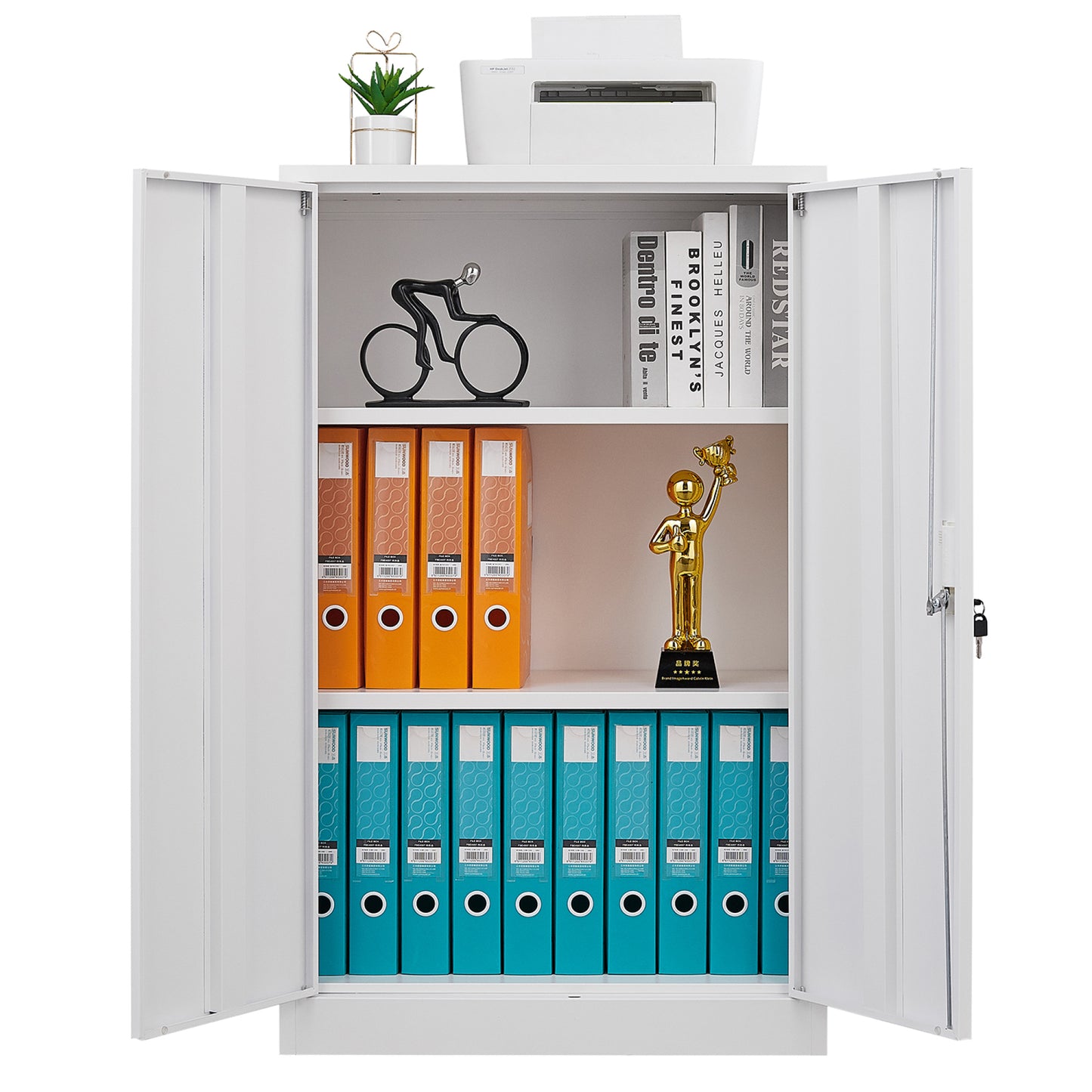 Metal Storage Cabinet with Locking Doors, Adjustable Shelf - Folding Filing Locker for Home Office, School, Garage - White