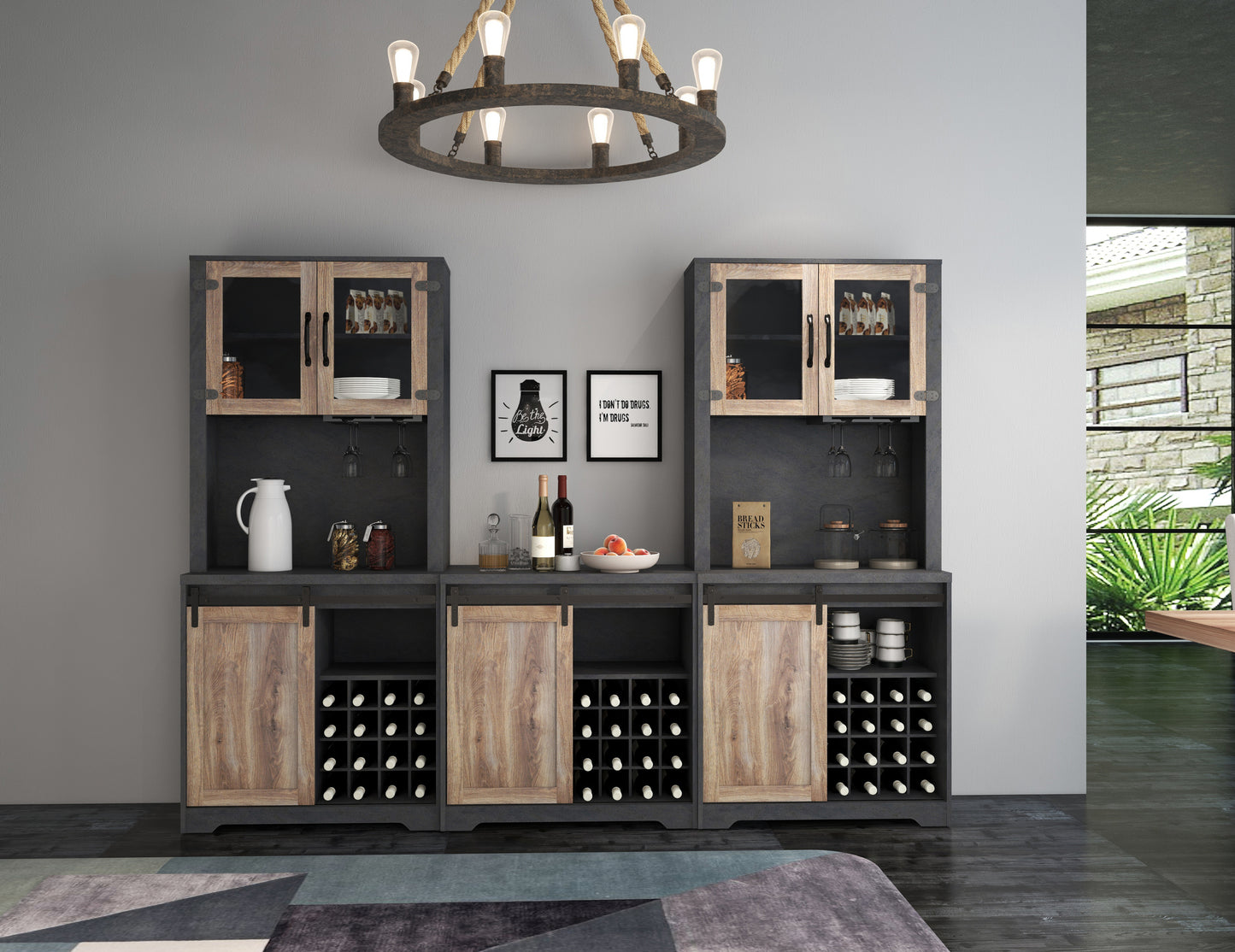 31 Inch Farmhouse Barn Door Bar Cabinet for Living Room Dining Room Storage Rustic Home Furniture