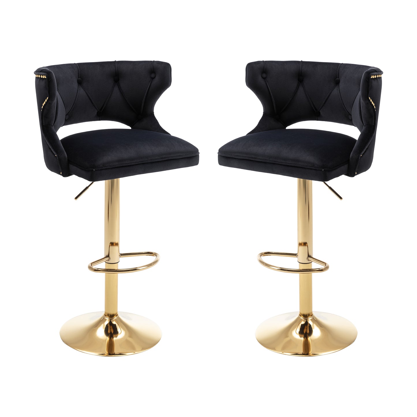 Bar Stools With Back and Footrest Counter Height Dining Chairs-Velvet Black-2PCS/SET