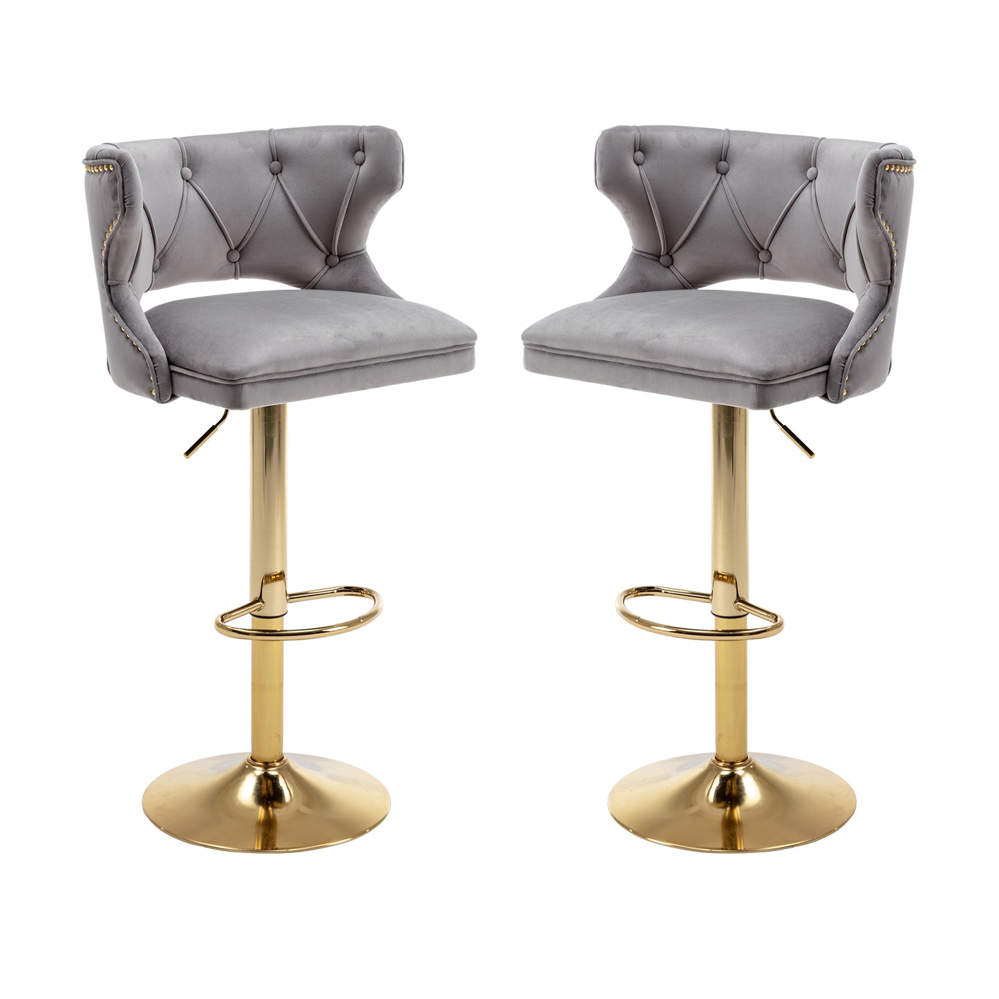 Bar Stools With Back and Footrest Counter Height Dining Chairs-Velvet Grey-2PCS/SET