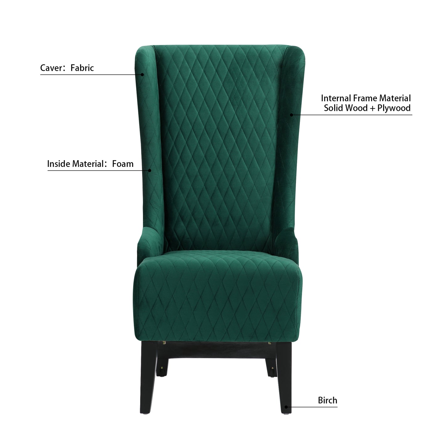 Elegant Green High-Back Velvet Accent Chair with Padded Comfort and Wooden Legs for Living Room or Bedroom