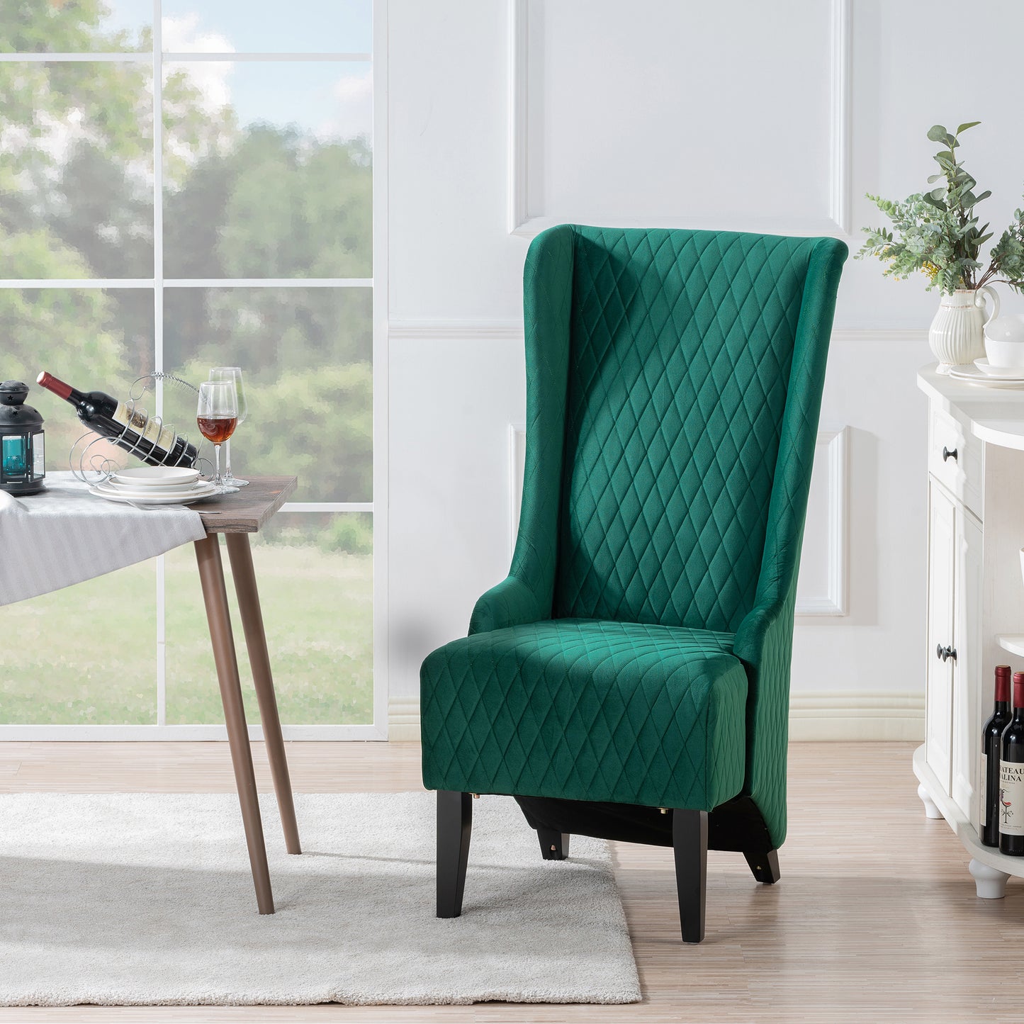 Elegant Green High-Back Velvet Accent Chair with Padded Comfort and Wooden Legs for Living Room or Bedroom