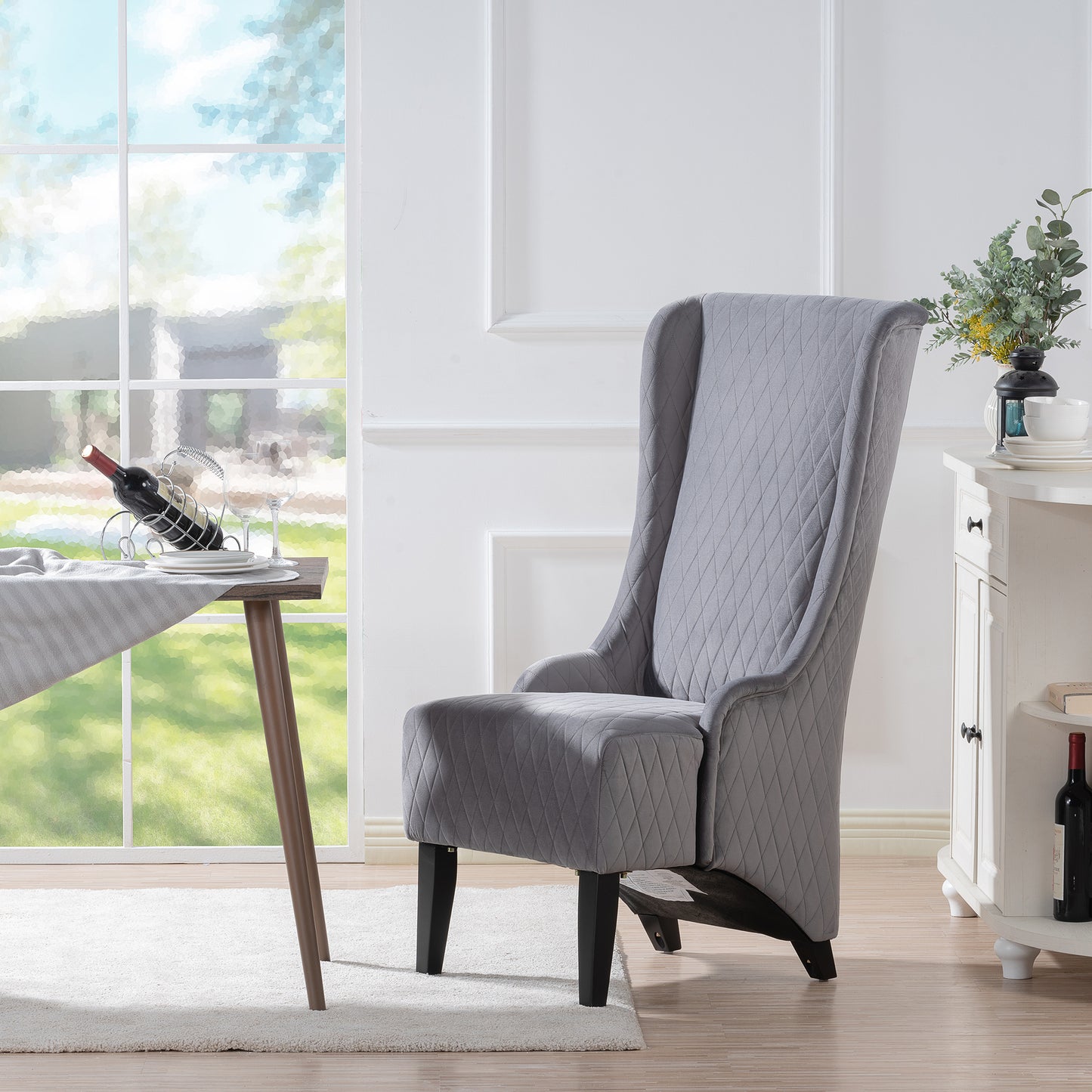 Velvet Accent Chair, 23.03 Wide High-Back Wingback Chair, Comfy Living Room Chair with Soft Padded Seat & Wooden Legs Grey