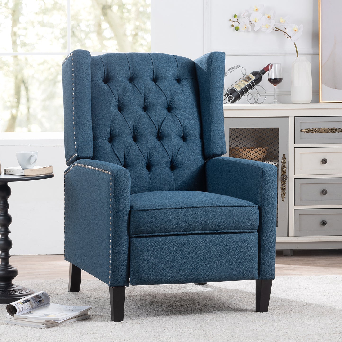27.16” Wide Manual Wing Chair Recliner - Comfortable Upholstered Armchair for Living Room, Home Theater, Bedroom - Stylish Classic Design