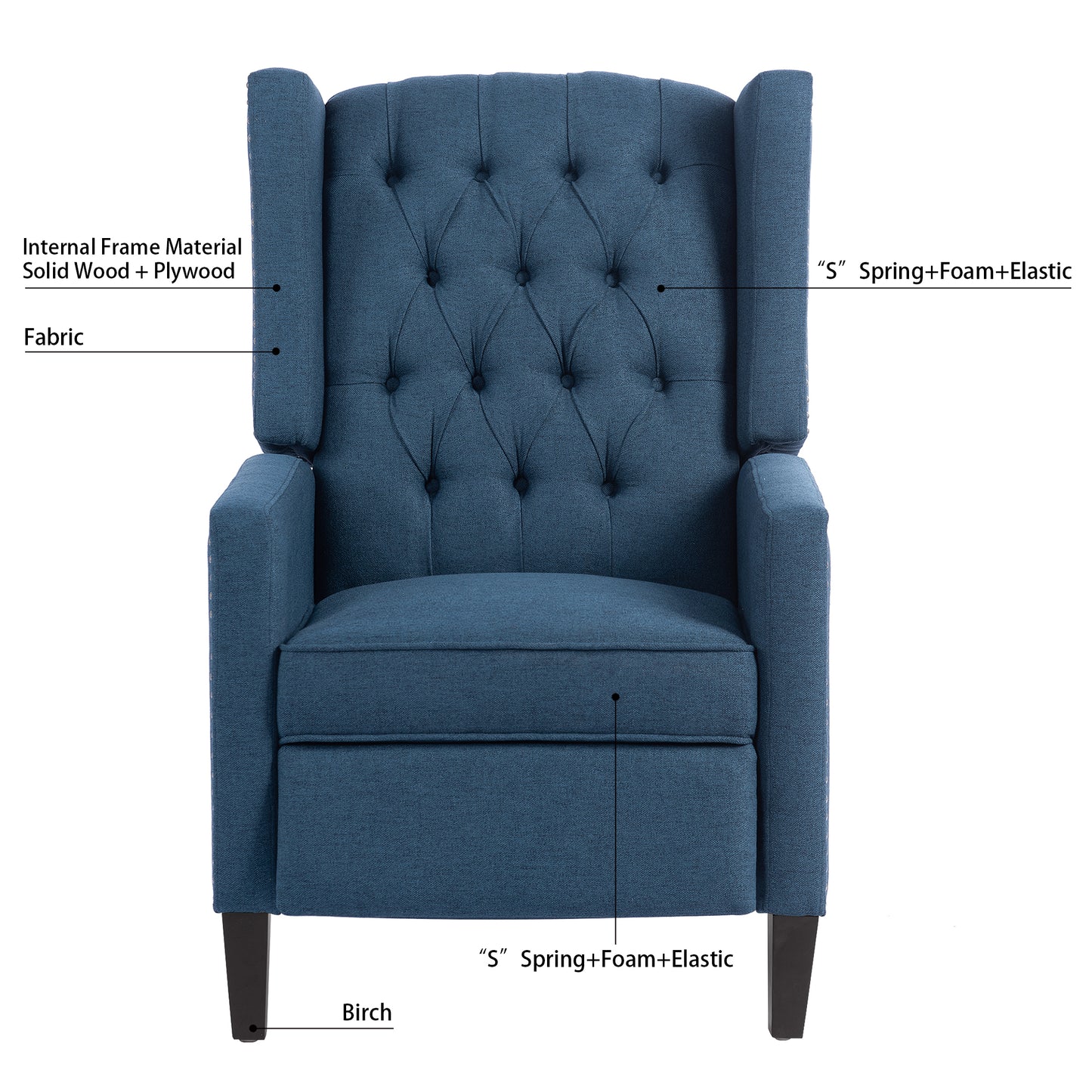 27.16” Wide Manual Wing Chair Recliner - Comfortable Upholstered Armchair for Living Room, Home Theater, Bedroom - Stylish Classic Design