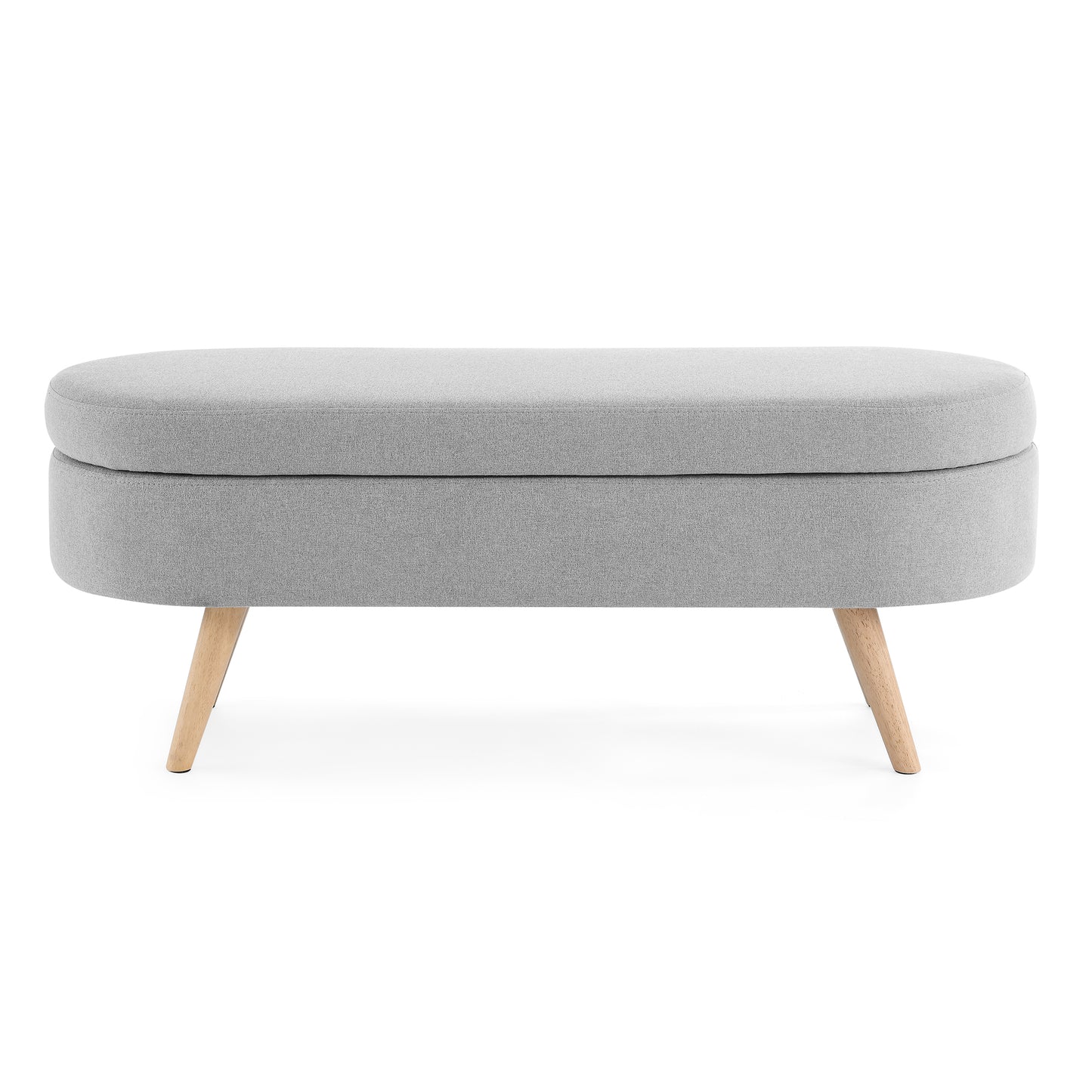 Oval Storage Bench with Rubber Wood Legs - Grey Upholstered Ottoman, 43.5x16x16 - Stylish Seating & Hidden Storage