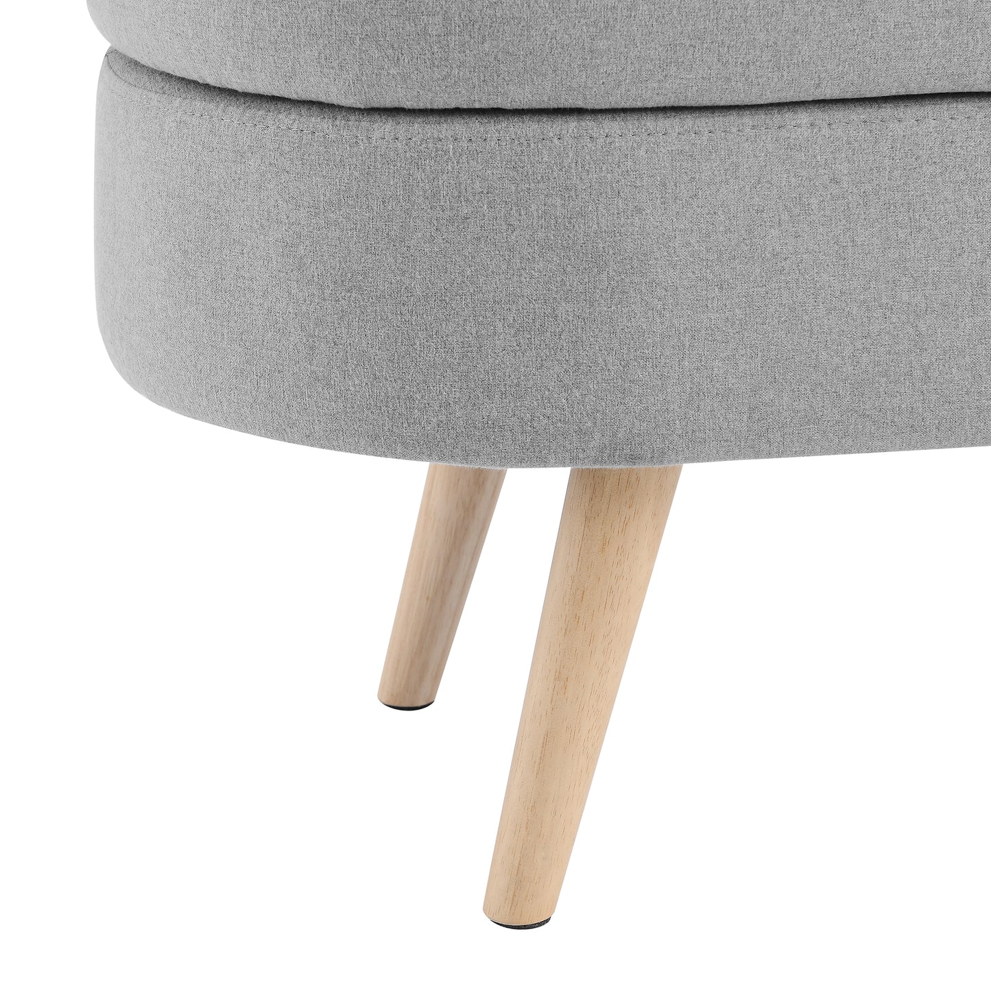 Oval Storage Bench with Rubber Wood Legs - Grey Upholstered Ottoman, 43.5x16x16 - Stylish Seating & Hidden Storage