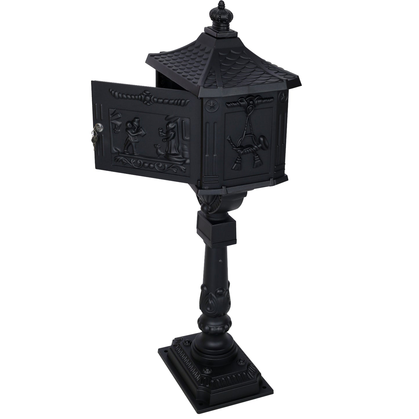 Cast Aluminum Black Postal Box - Durable Mailbox for Home or Office - Weather-Resistant and Secure Design