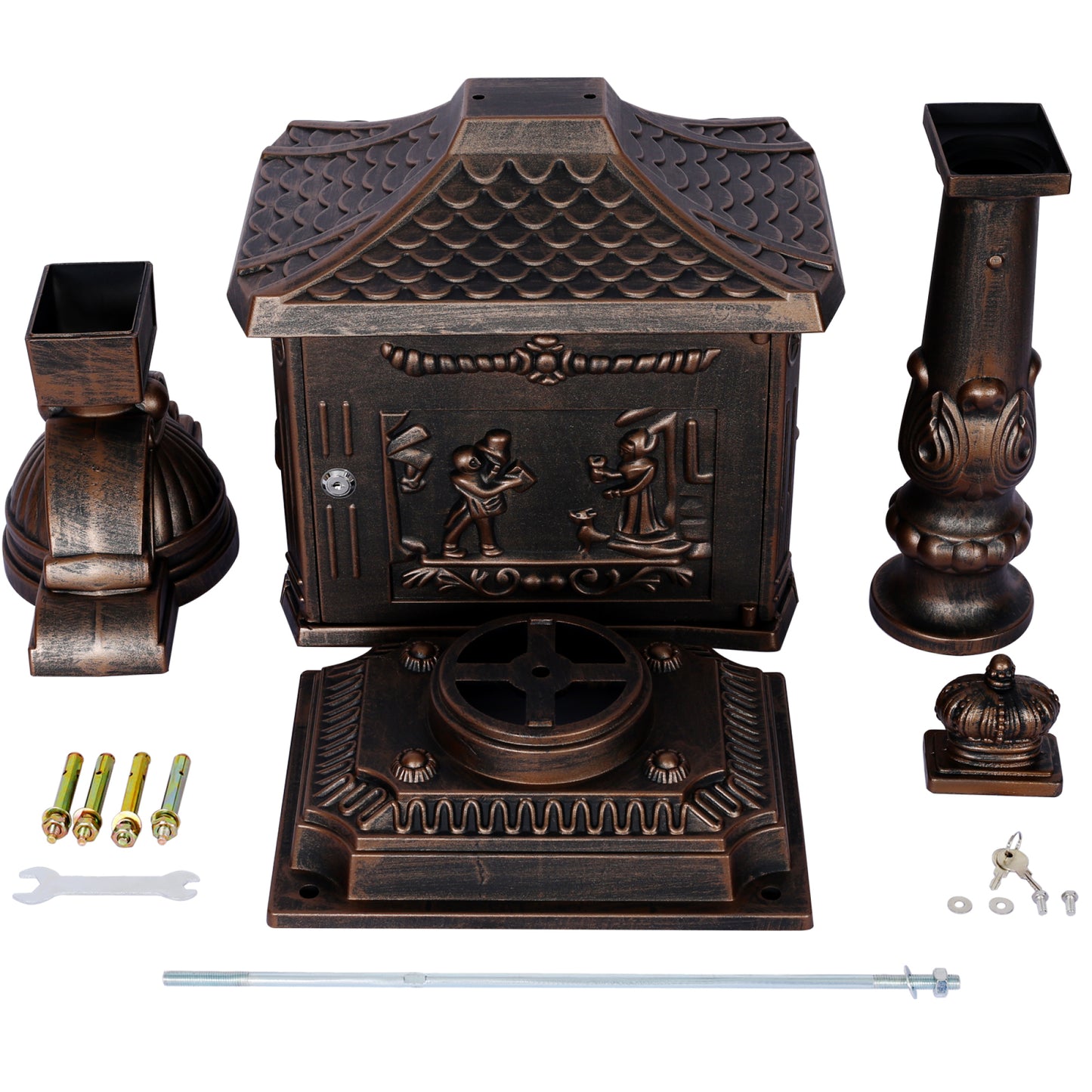 Cast Aluminum Postal Box, Durable Bronze Mailbox for Home & Office, Secure Outdoor Mail Storage, Rustic Design