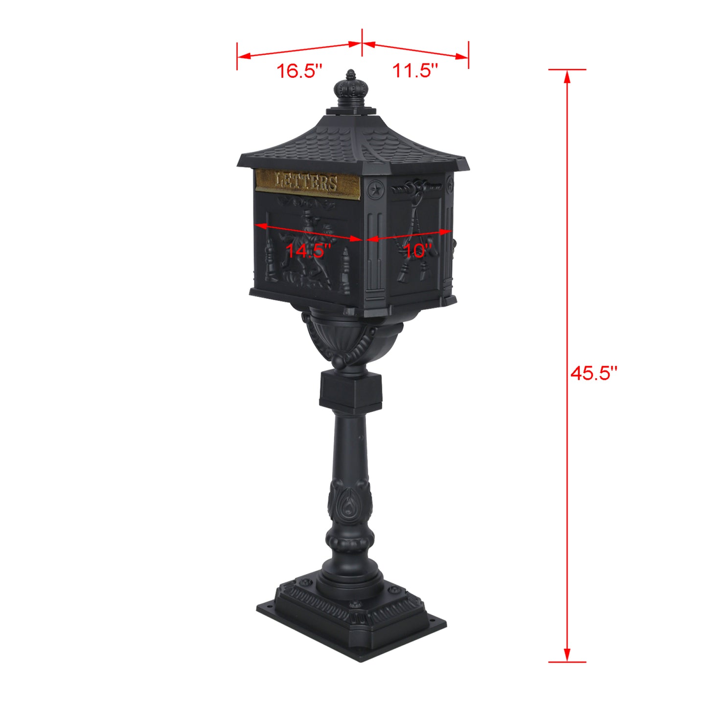 Cast Aluminum Black Postal Box - Durable Mailbox for Home or Office - Weather-Resistant and Secure Design