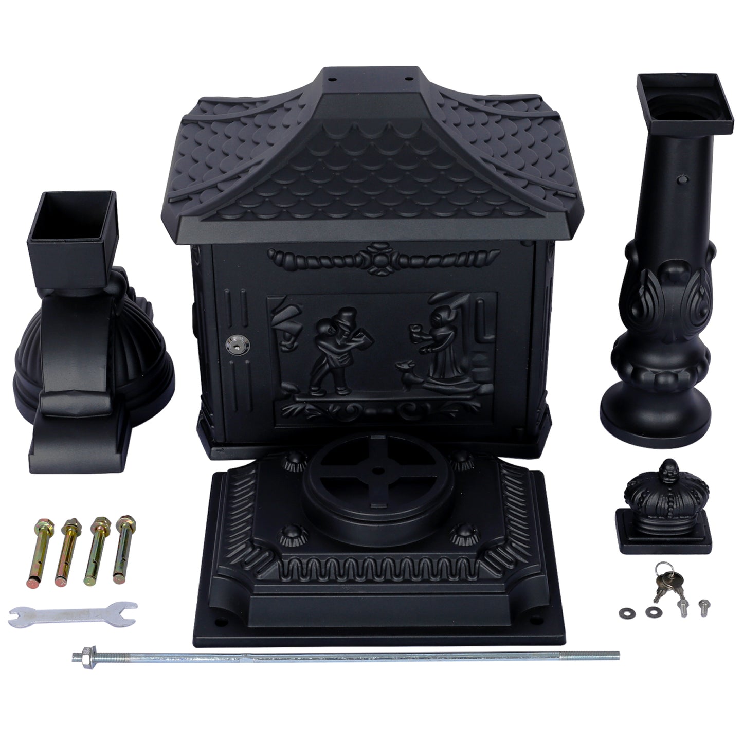 Cast Aluminum Black Postal Box - Durable Mailbox for Home or Office - Weather-Resistant and Secure Design