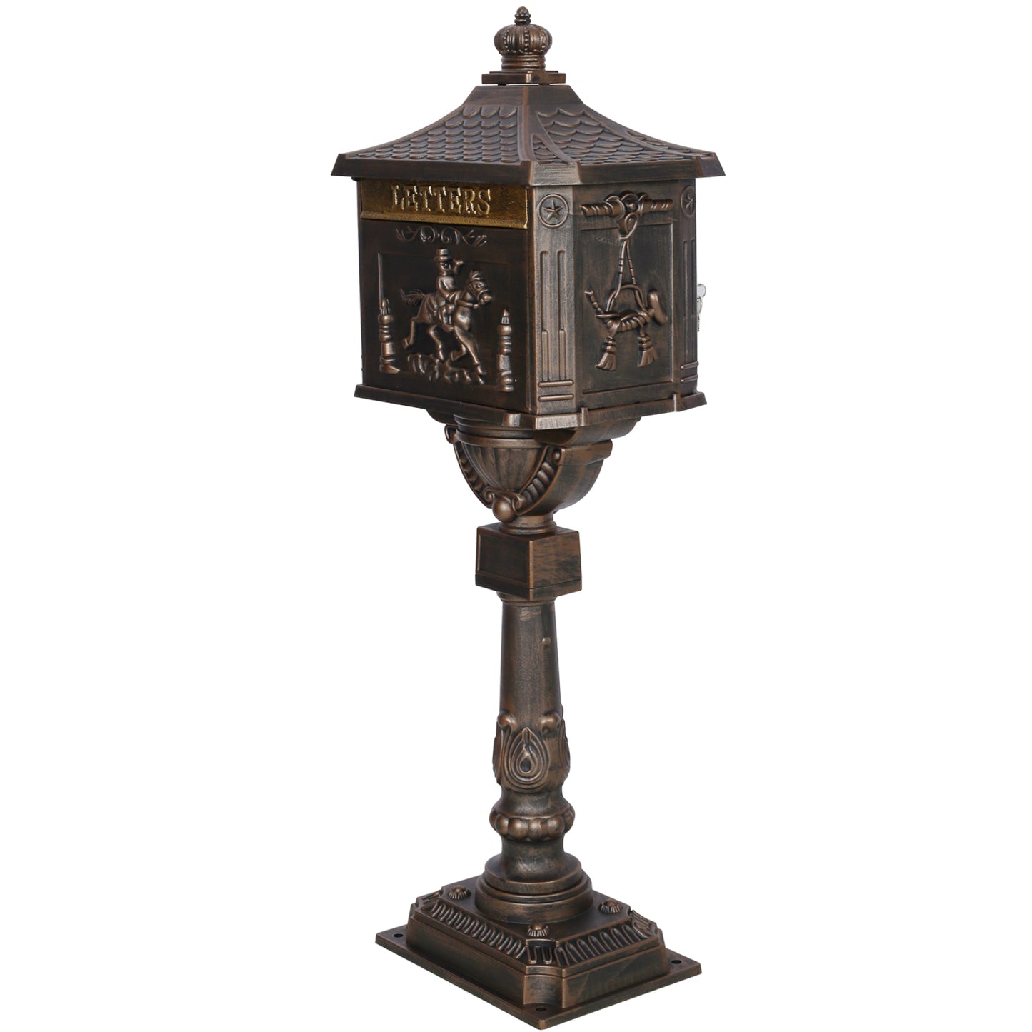 Cast Aluminum Postal Box, Durable Bronze Mailbox for Home & Office, Secure Outdoor Mail Storage, Rustic Design
