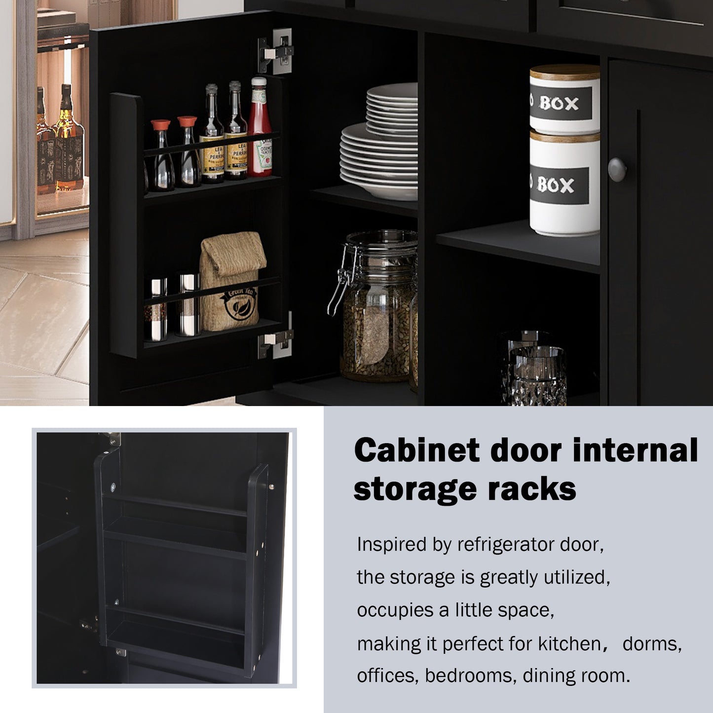 Black Kitchen Island Cart with Rubberwood Drop-Leaf Top Storage Cabinet and 3 Drawers on Wheels