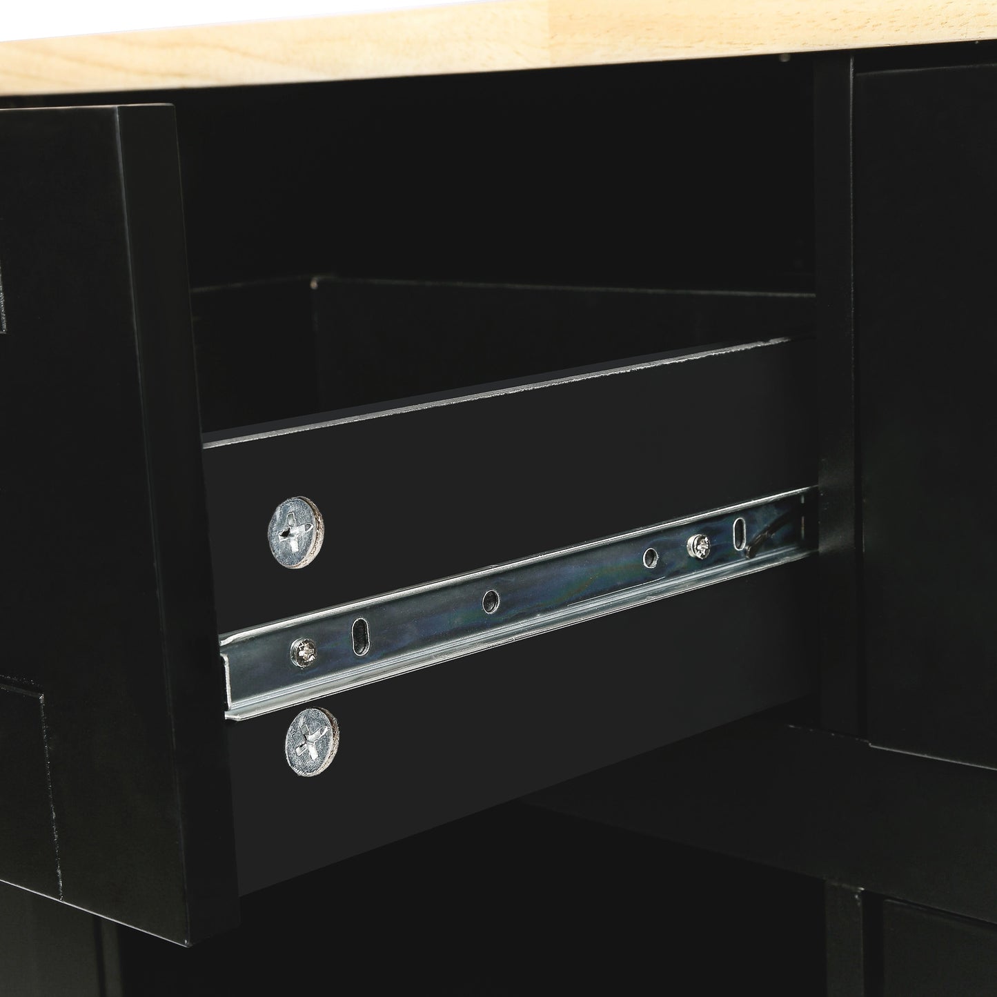 Black Kitchen Island Cart with Rubberwood Drop-Leaf Top Storage Cabinet and 3 Drawers on Wheels