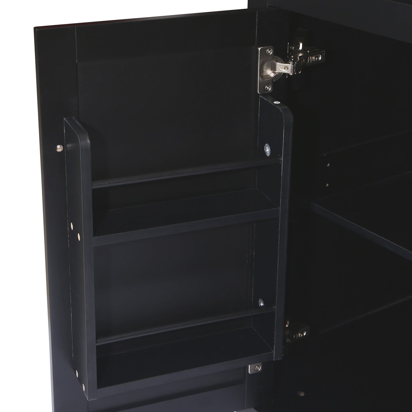 Black Kitchen Island Cart with Rubberwood Drop-Leaf Top Storage Cabinet and 3 Drawers on Wheels
