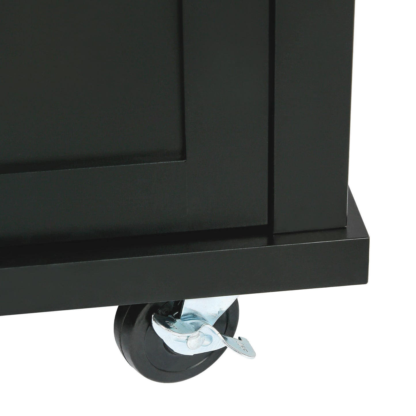 Black Kitchen Island Cart with Rubberwood Drop-Leaf Top Storage Cabinet and 3 Drawers on Wheels