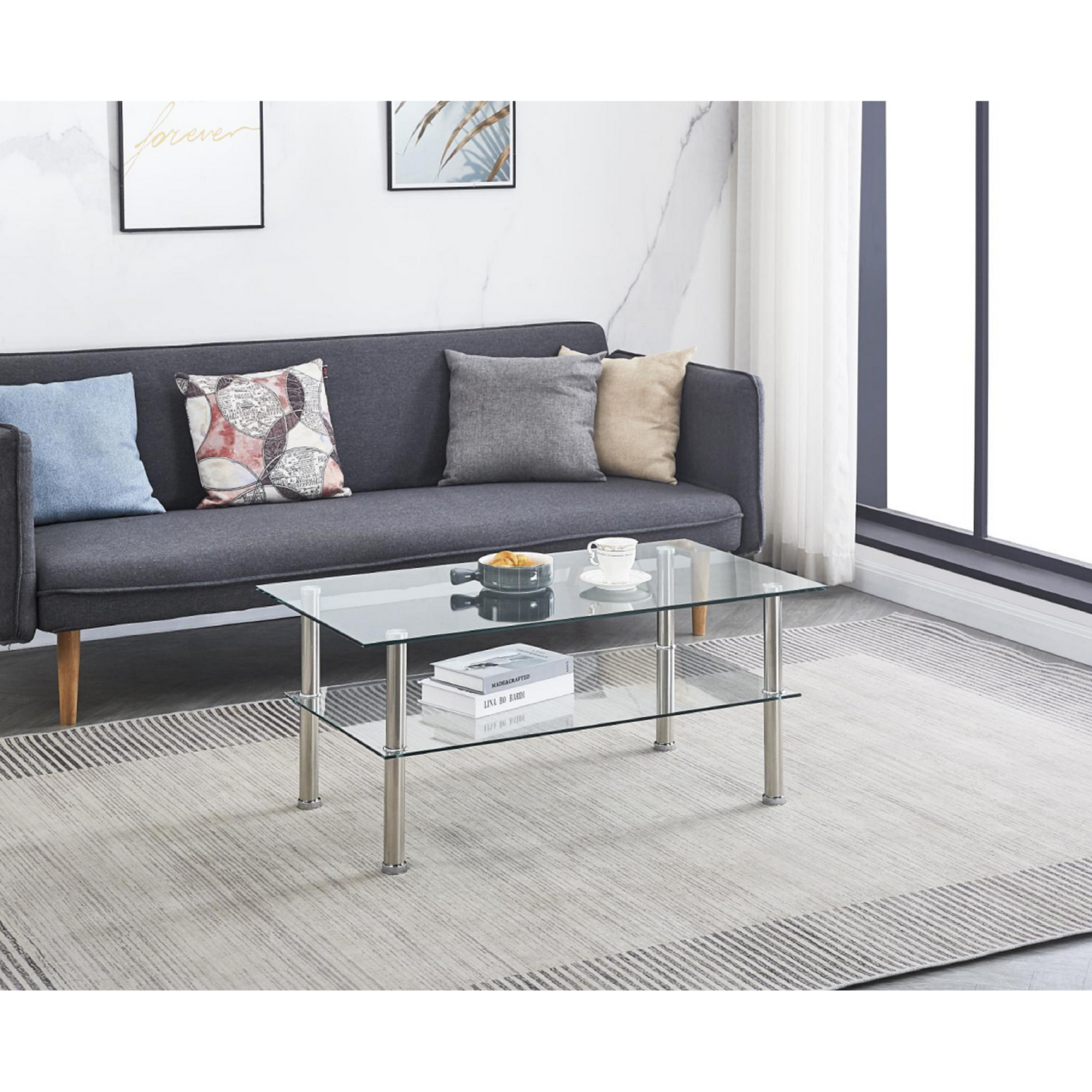 Modern Clear Glass Coffee Table - Tempered Glass Design for Elegant Living Room Décor