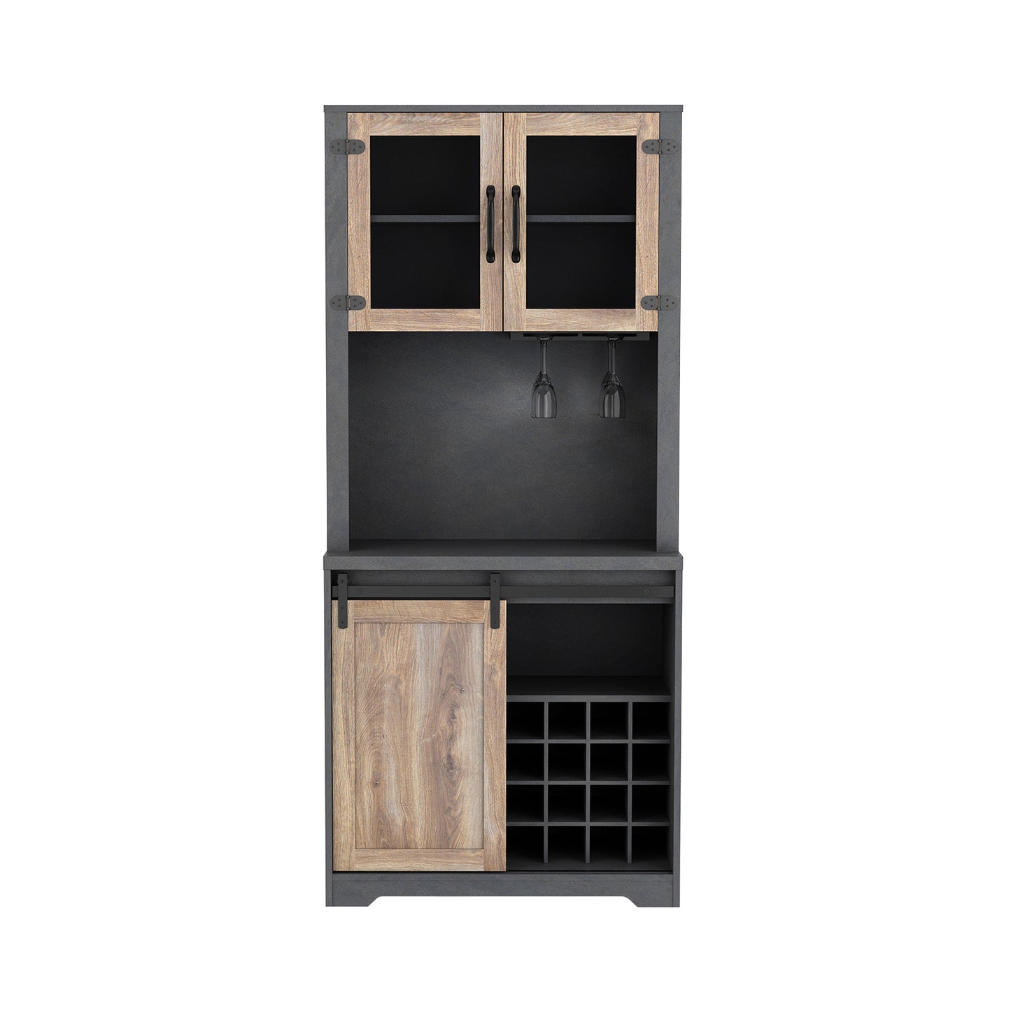 31 Inch Farmhouse Barn Door Bar Cabinet for Living Room Dining Room Storage Rustic Home Furniture
