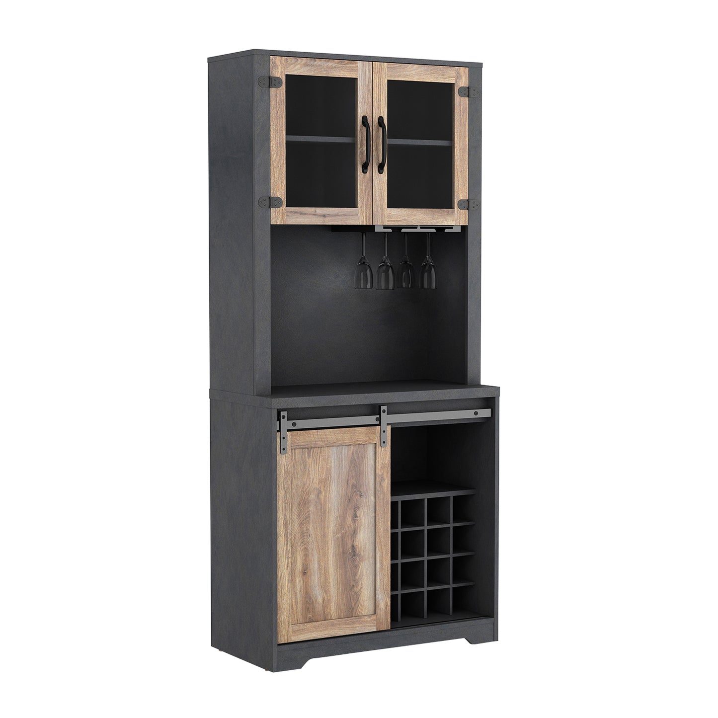31 Inch Farmhouse Barn Door Bar Cabinet for Living Room Dining Room Storage Rustic Home Furniture