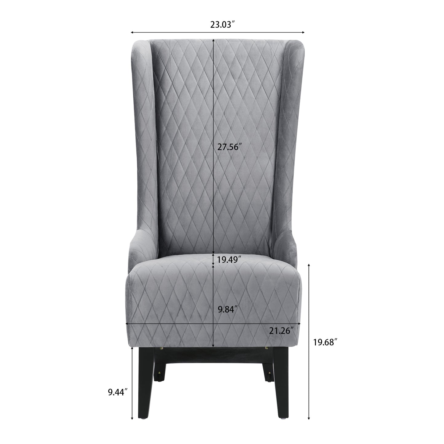 Velvet Accent Chair, 23.03 Wide High-Back Wingback Chair, Comfy Living Room Chair with Soft Padded Seat & Wooden Legs Grey