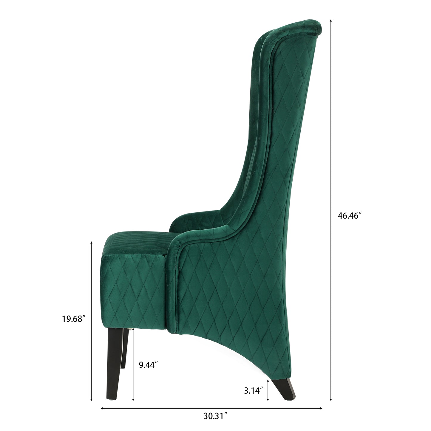 Elegant Green High-Back Velvet Accent Chair with Padded Comfort and Wooden Legs for Living Room or Bedroom