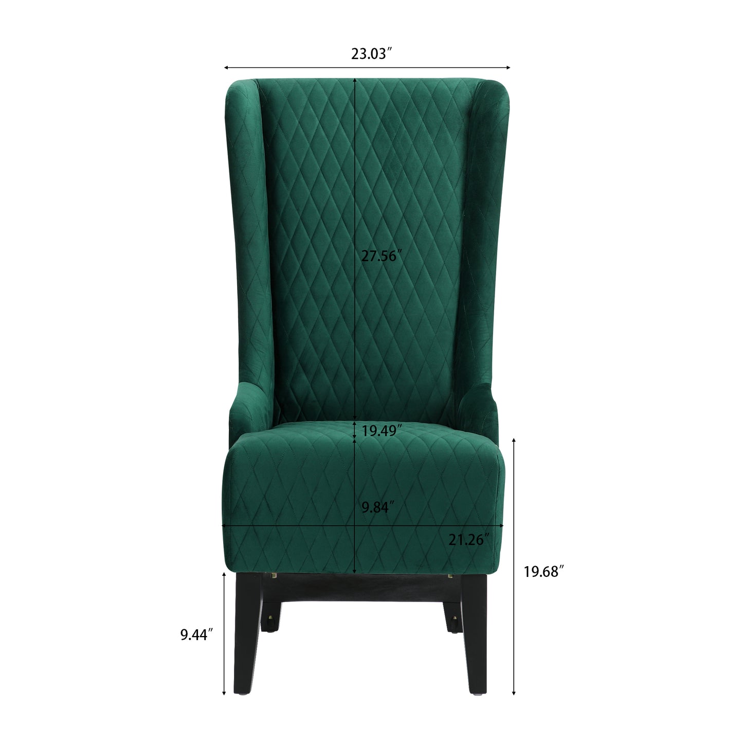 Elegant Green High-Back Velvet Accent Chair with Padded Comfort and Wooden Legs for Living Room or Bedroom