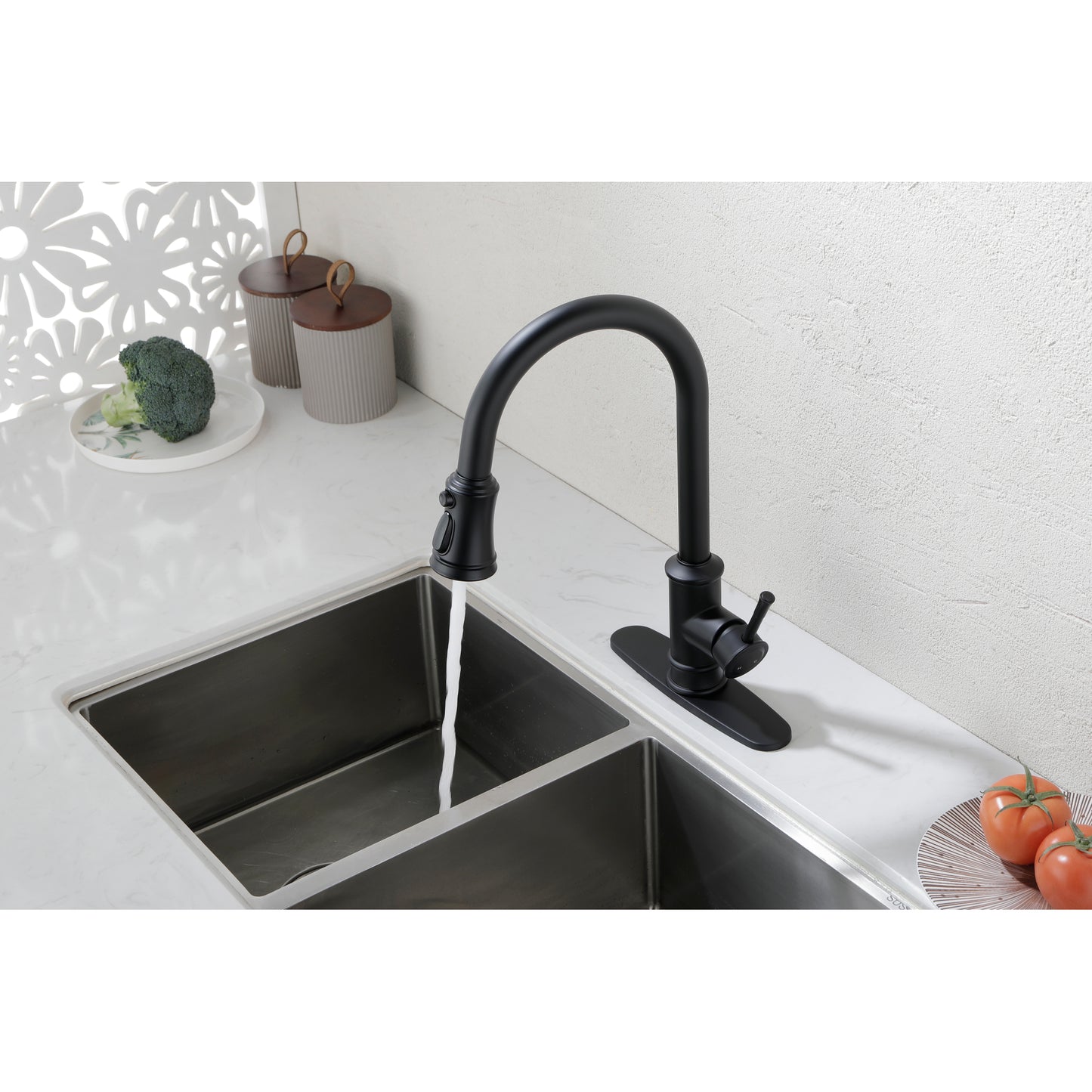 Single Handle High Arc Brushed Nickel Kitchen Faucet with Pull Down Sprayer - Stainless Steel Single Level Sink Faucet