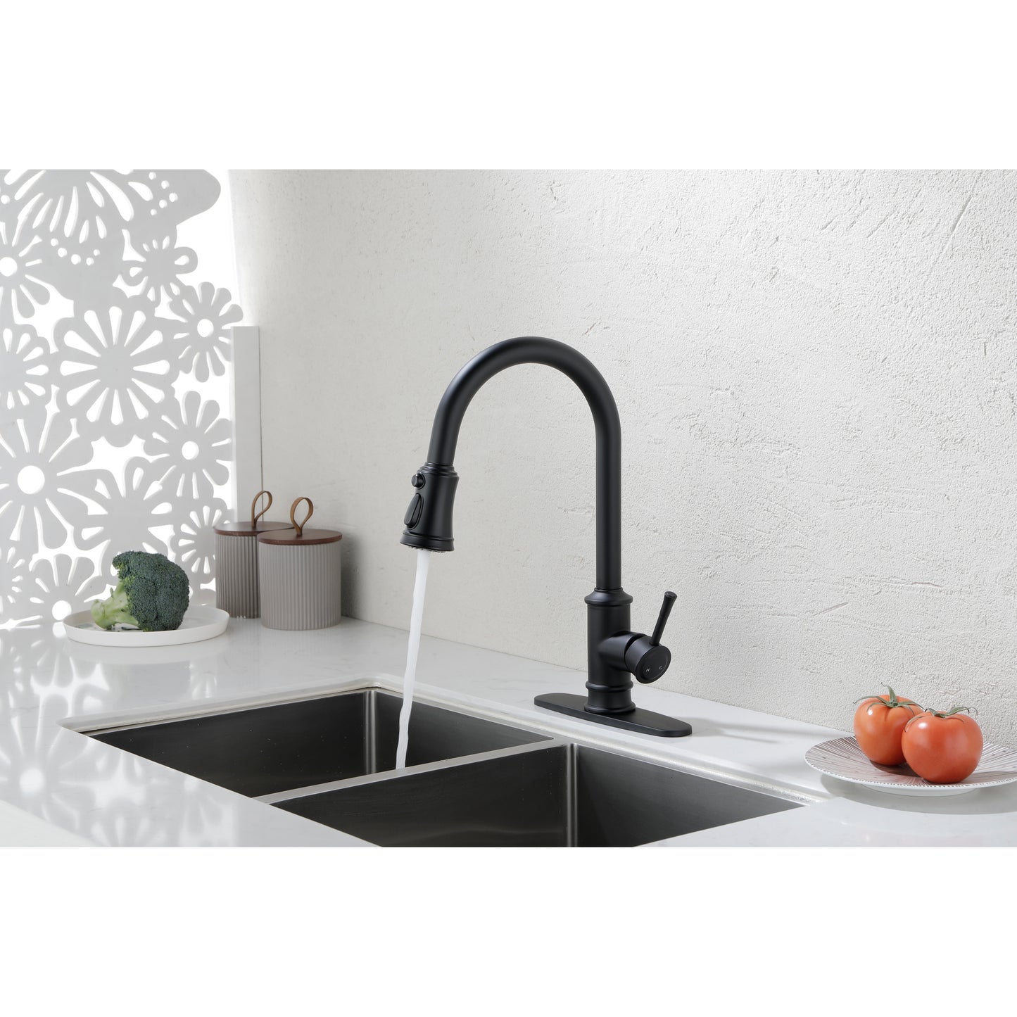 Single Handle High Arc Brushed Nickel Kitchen Faucet with Pull Down Sprayer - Stainless Steel Single Level Sink Faucet