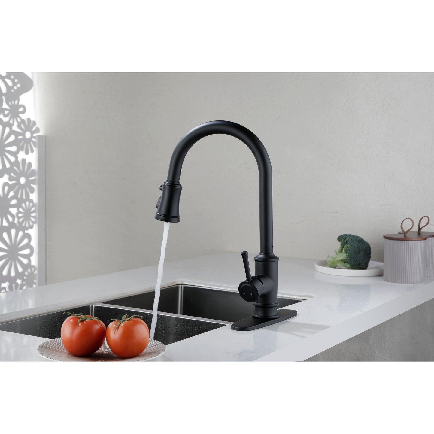 Single Handle High Arc Brushed Nickel Kitchen Faucet with Pull Down Sprayer - Stainless Steel Single Level Sink Faucet