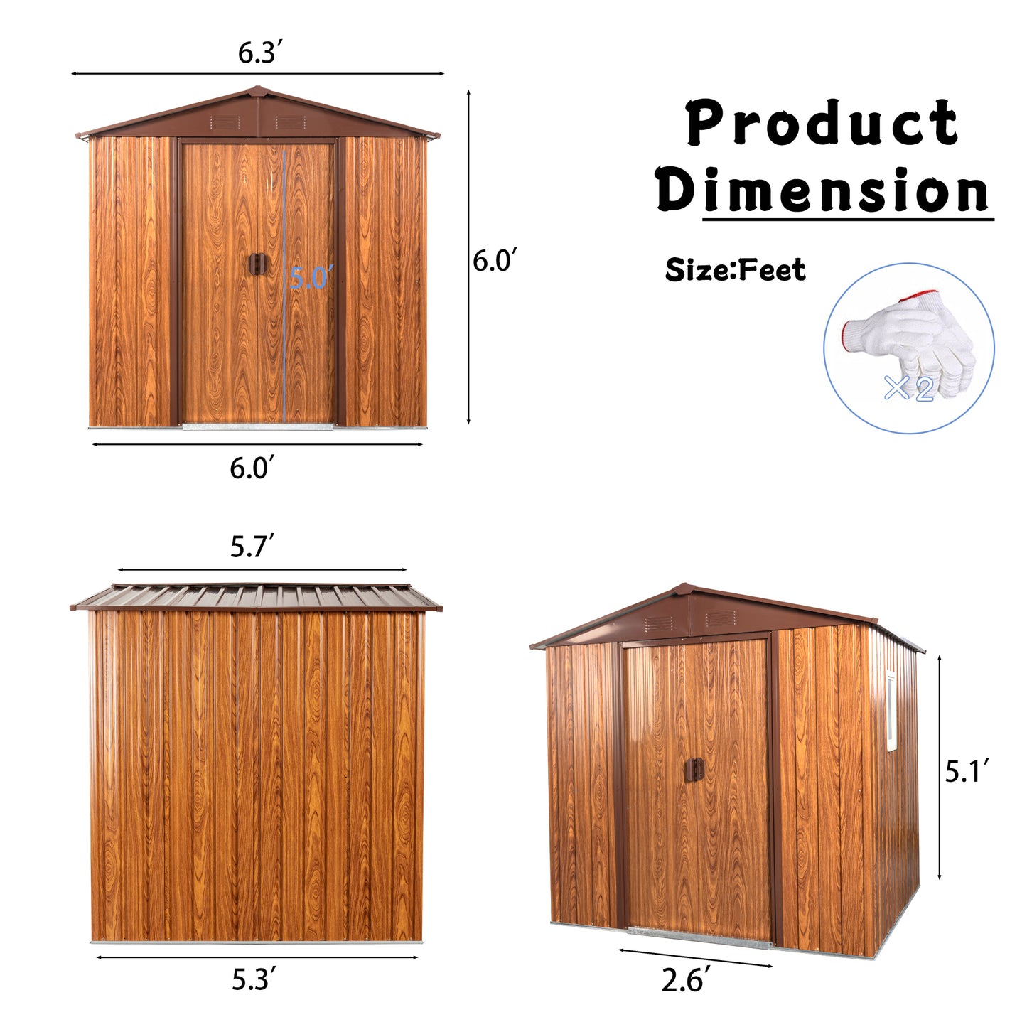 6ft x 6ft Outdoor Metal Storage Shed with Metal Floor & Window for Garden, Tools, & Equipment