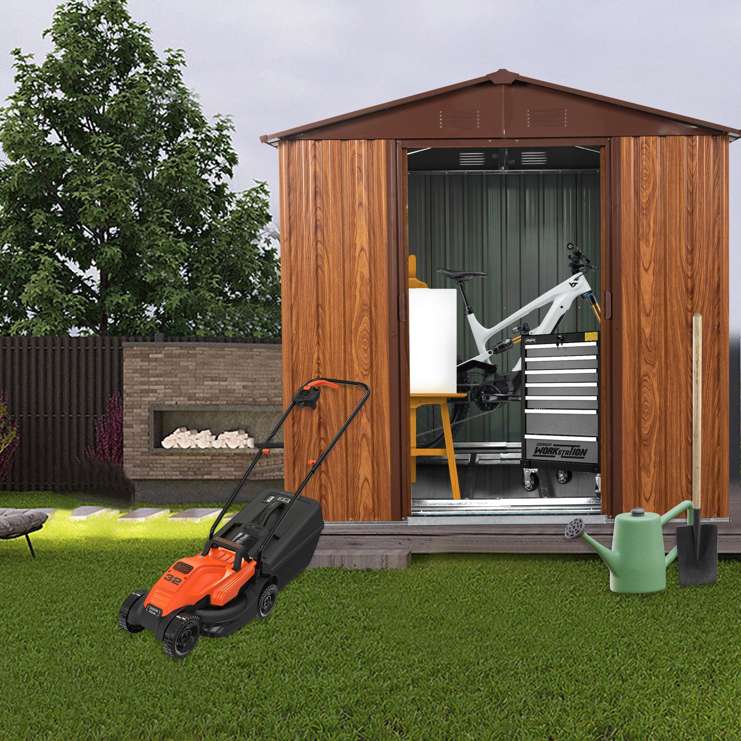 6ft x 6ft Outdoor Metal Storage Shed with Metal Floor & Window for Garden, Tools, & Equipment