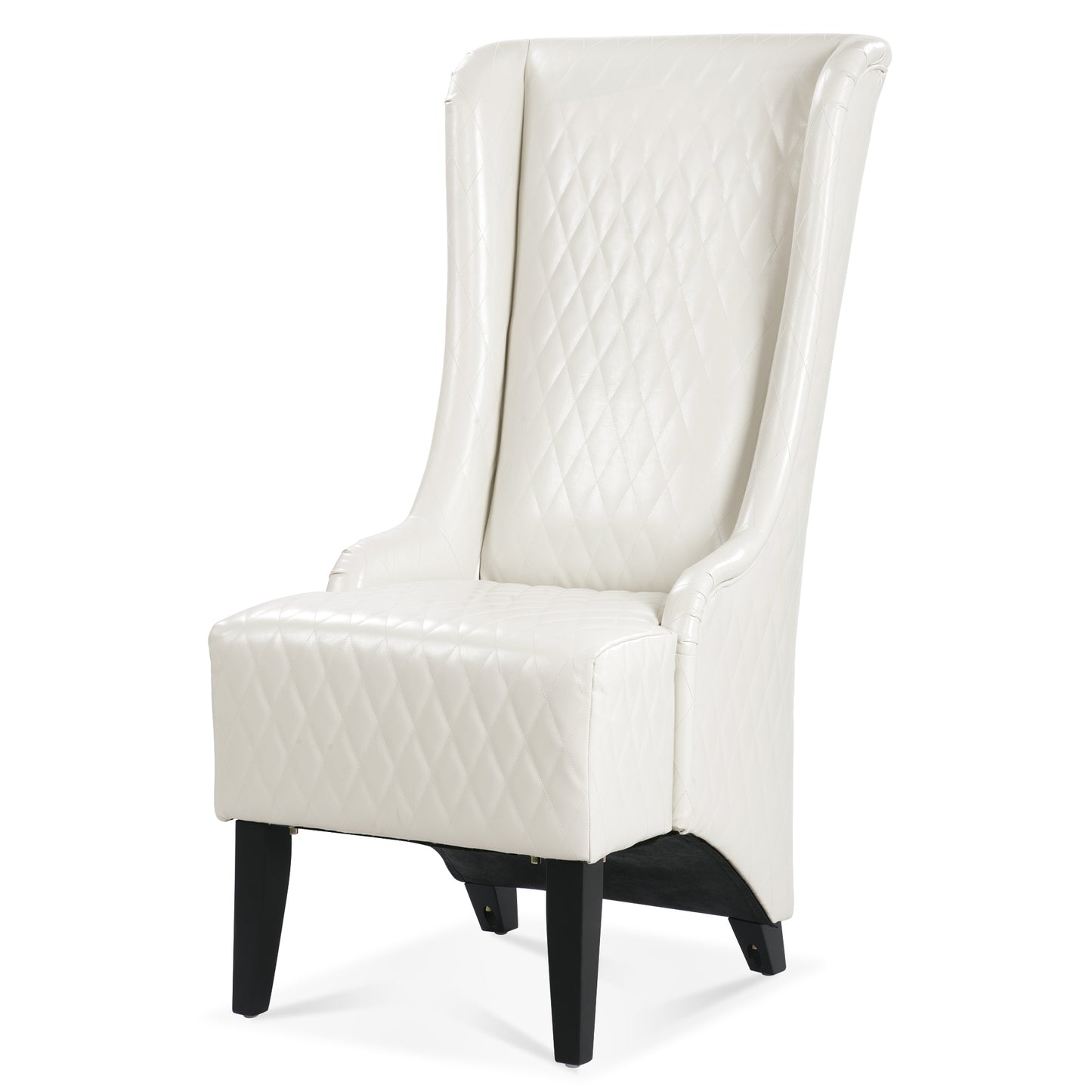 Comfy Wide High-Back Faux Leather Accent Chair, Modern Wingback Chair with Soft Padding & Wooden Legs, White