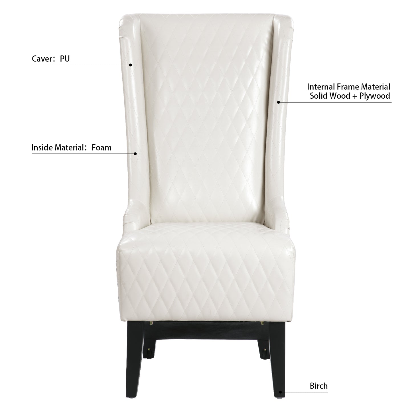 Comfy Wide High-Back Faux Leather Accent Chair, Modern Wingback Chair with Soft Padding & Wooden Legs, White