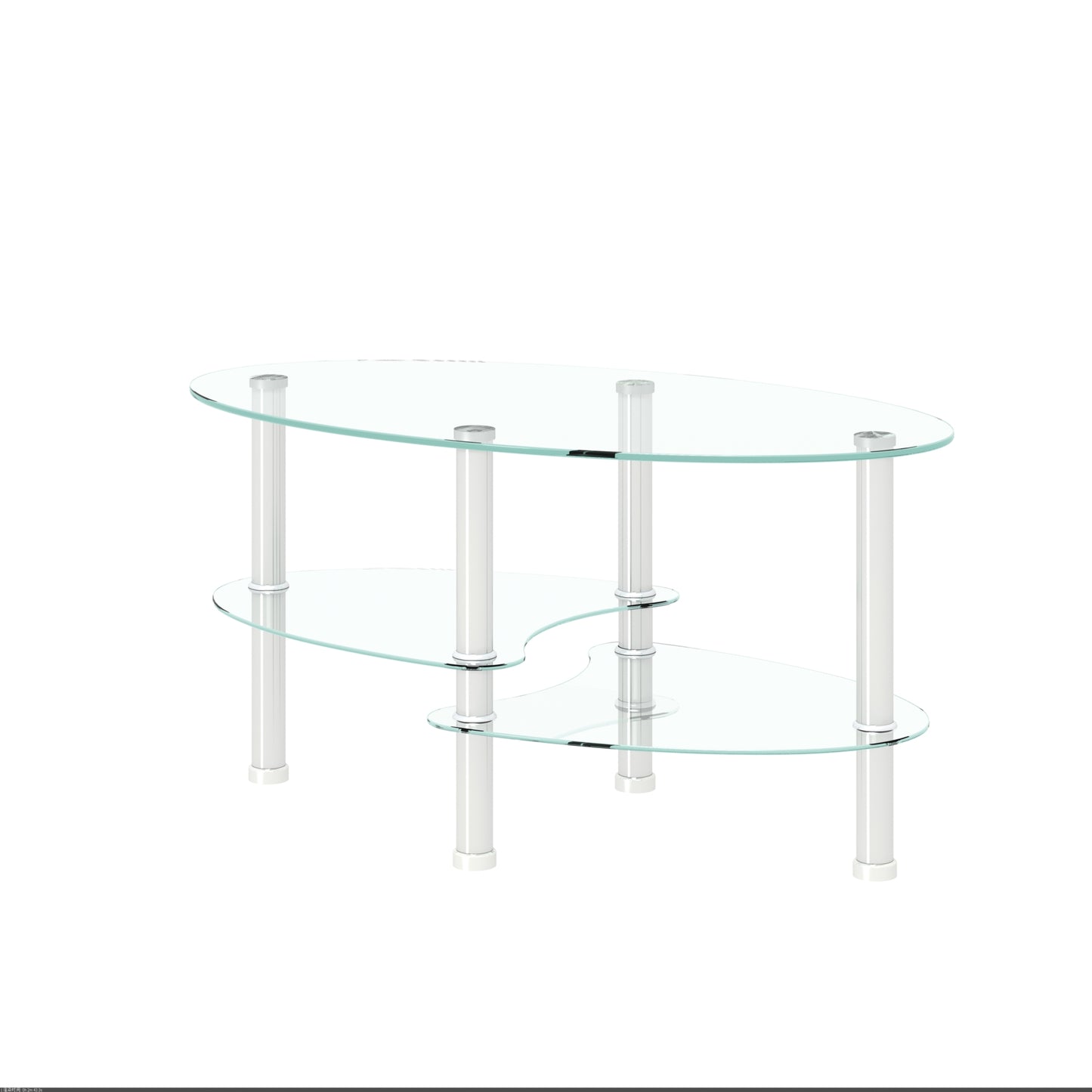Transparent Oval Glass Coffee Table with Stainless Steel Legs - Modern 3-Layer Tea Table for Living Room Elegance