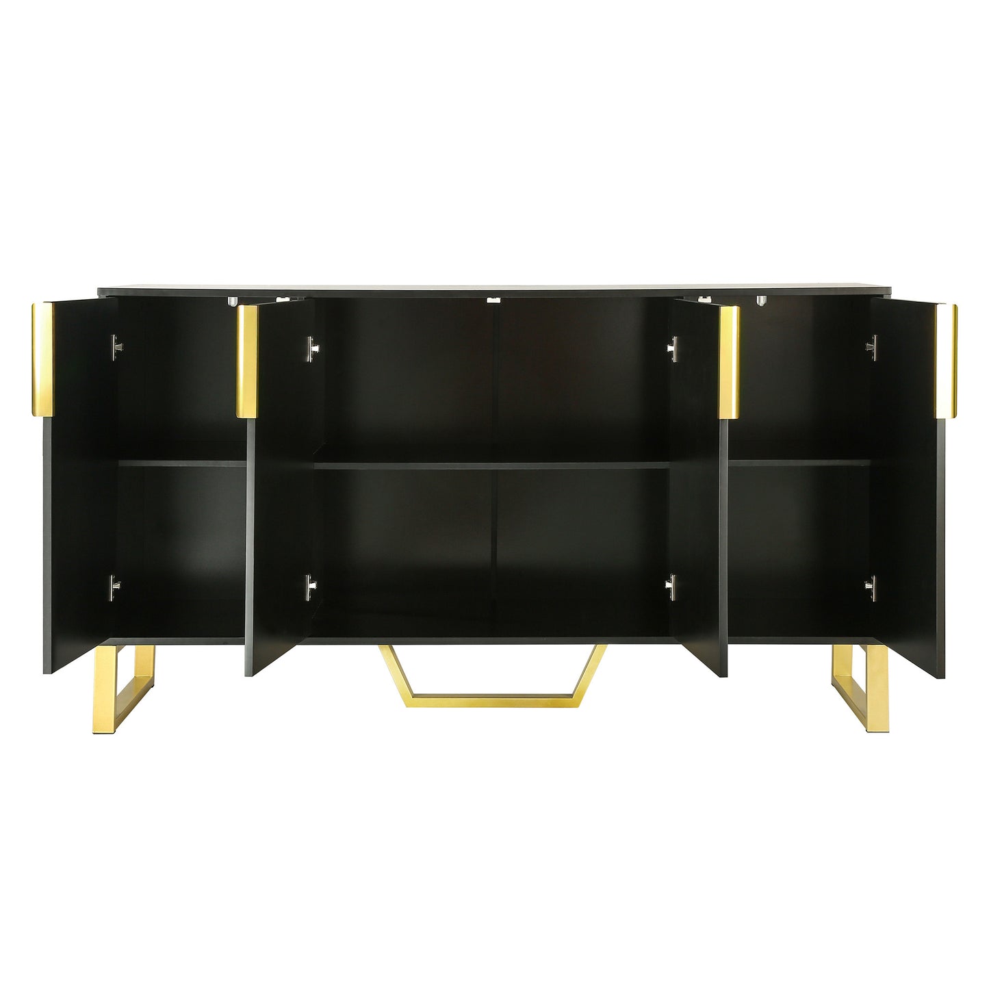 Modern Sideboard with 4 Doors, Metal Handles & Legs, Adjustable Shelves - Stylish Black Kitchen Cabinet Storage Solution