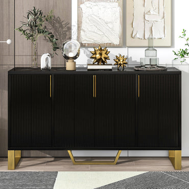 Modern Sideboard with 4 Doors, Metal Handles & Legs, Adjustable Shelves - Stylish Black Kitchen Cabinet Storage Solution