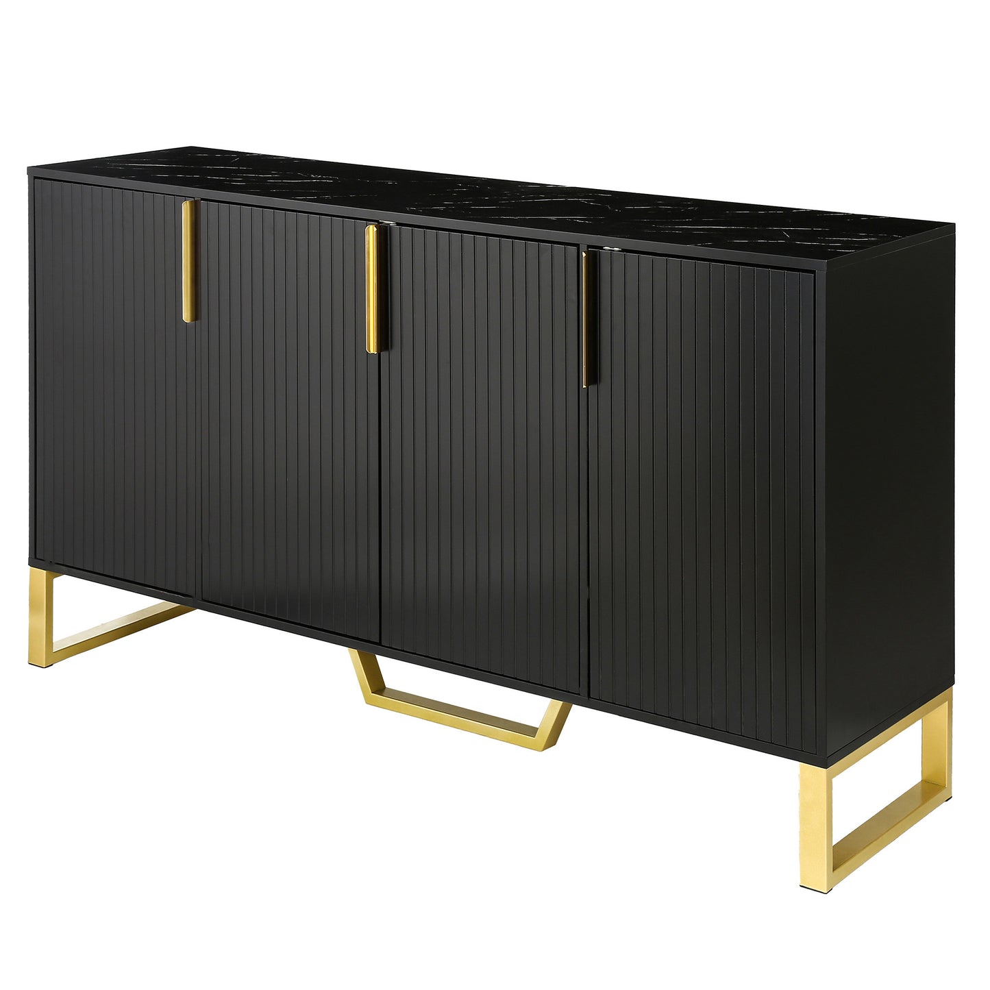 Modern Sideboard with 4 Doors, Metal Handles & Legs, Adjustable Shelves - Stylish Black Kitchen Cabinet Storage Solution