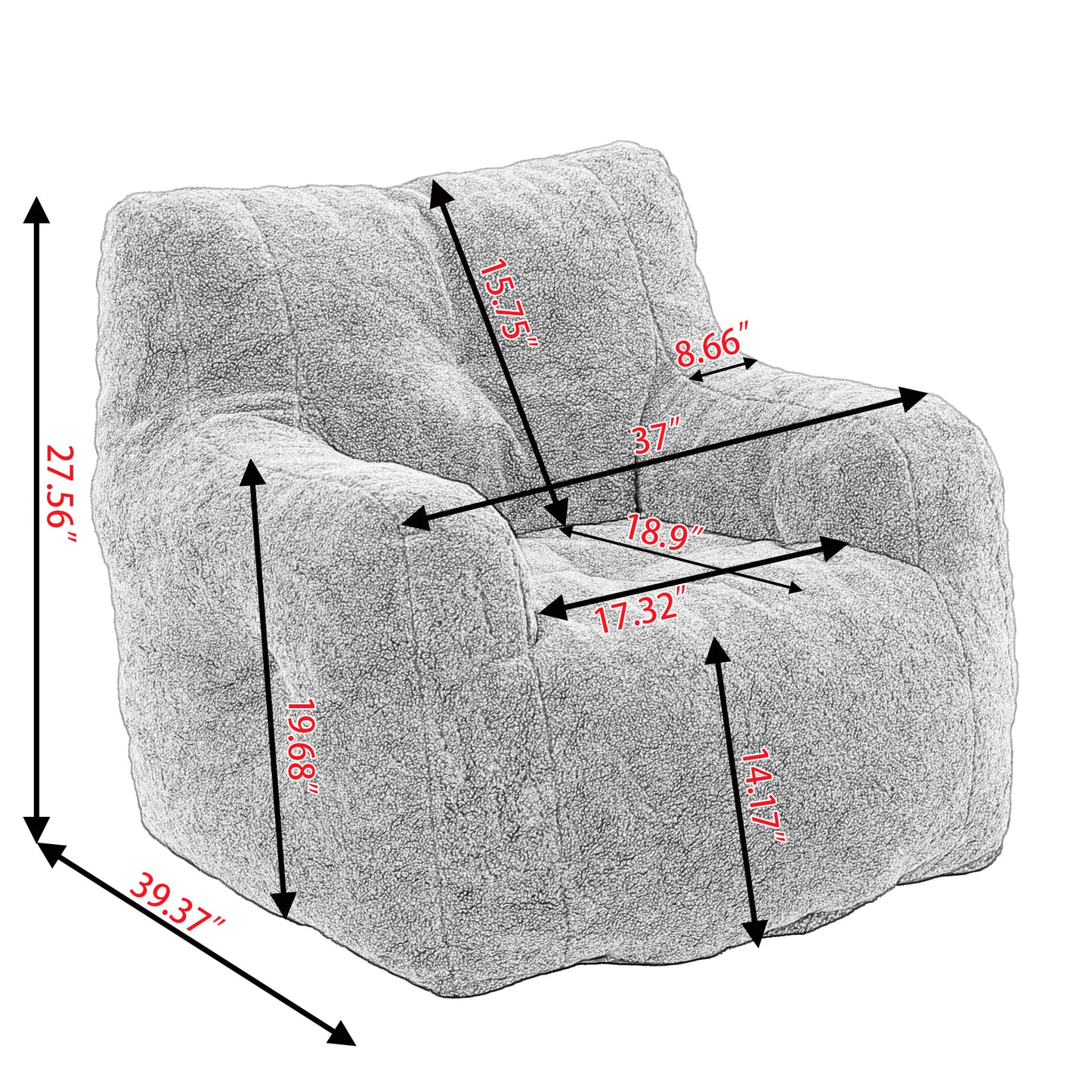 Soft Velvet Fabric Bean Bag Chair Filled With Memory Sponge,Ivory