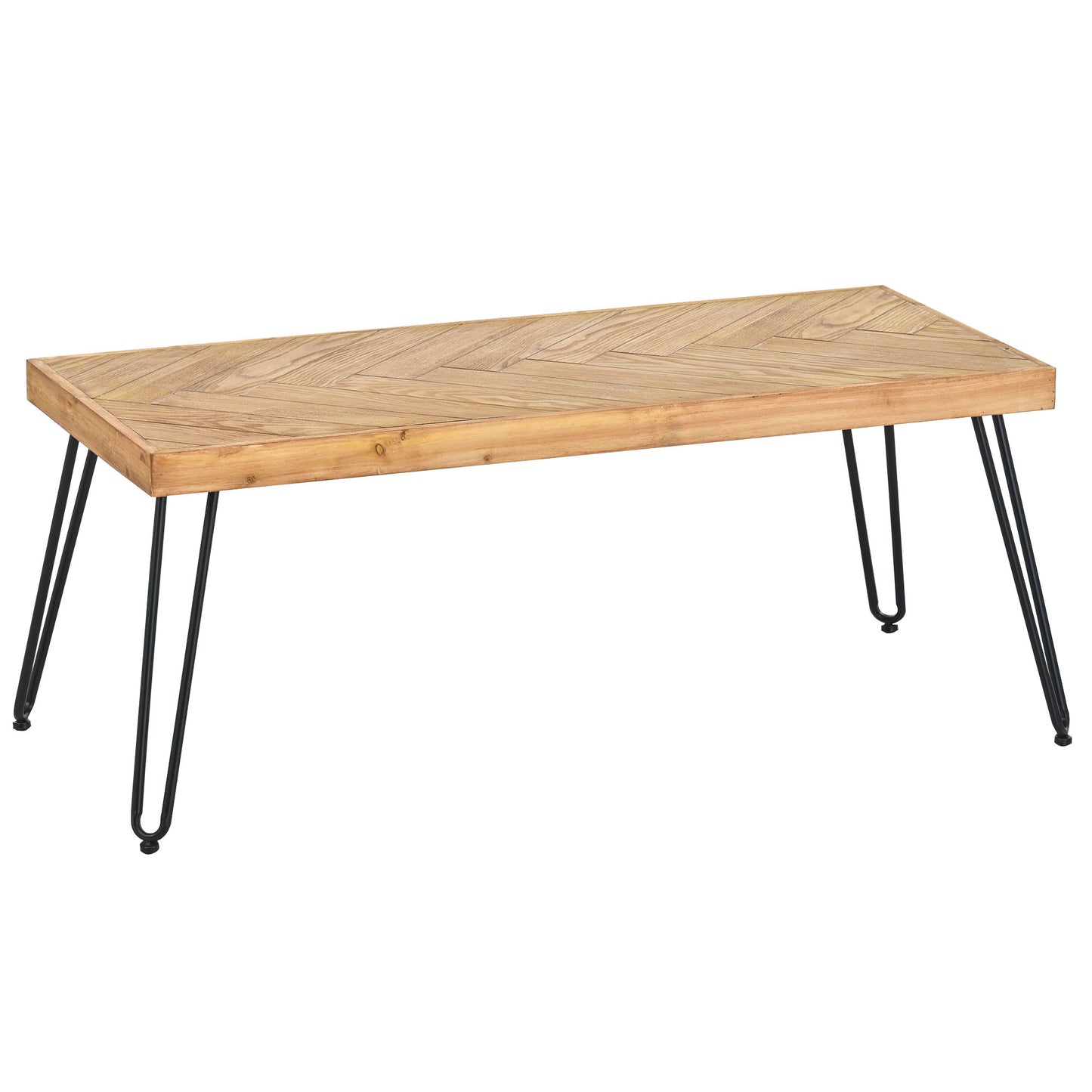 Modern Coffee Table with Chevron Pattern & Metal Hairpin Legs - Easy Assembly Tea/Cocktail Table for Living Room, Ash Wood Finish