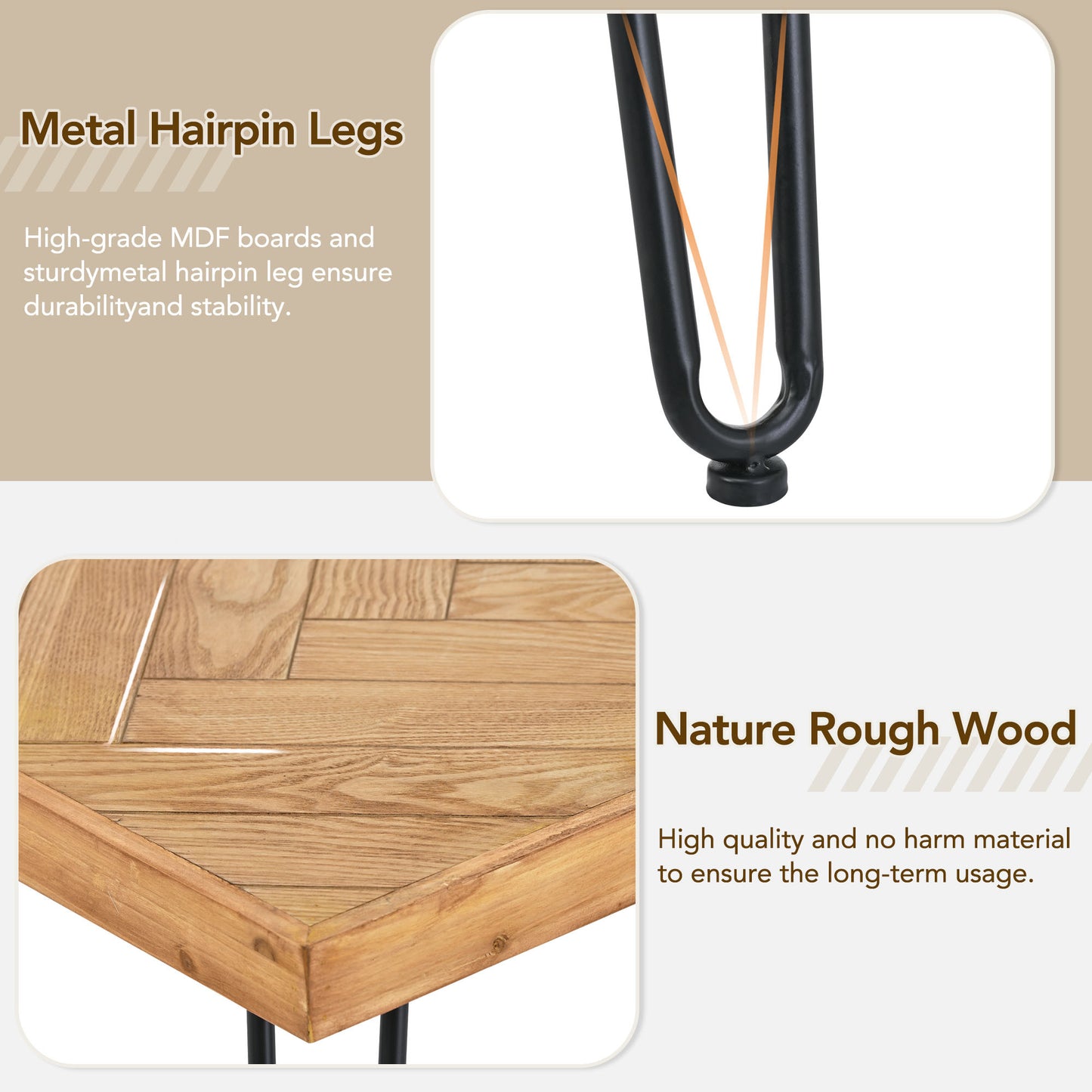 Modern Coffee Table with Chevron Pattern & Metal Hairpin Legs - Easy Assembly Tea/Cocktail Table for Living Room, Ash Wood Finish