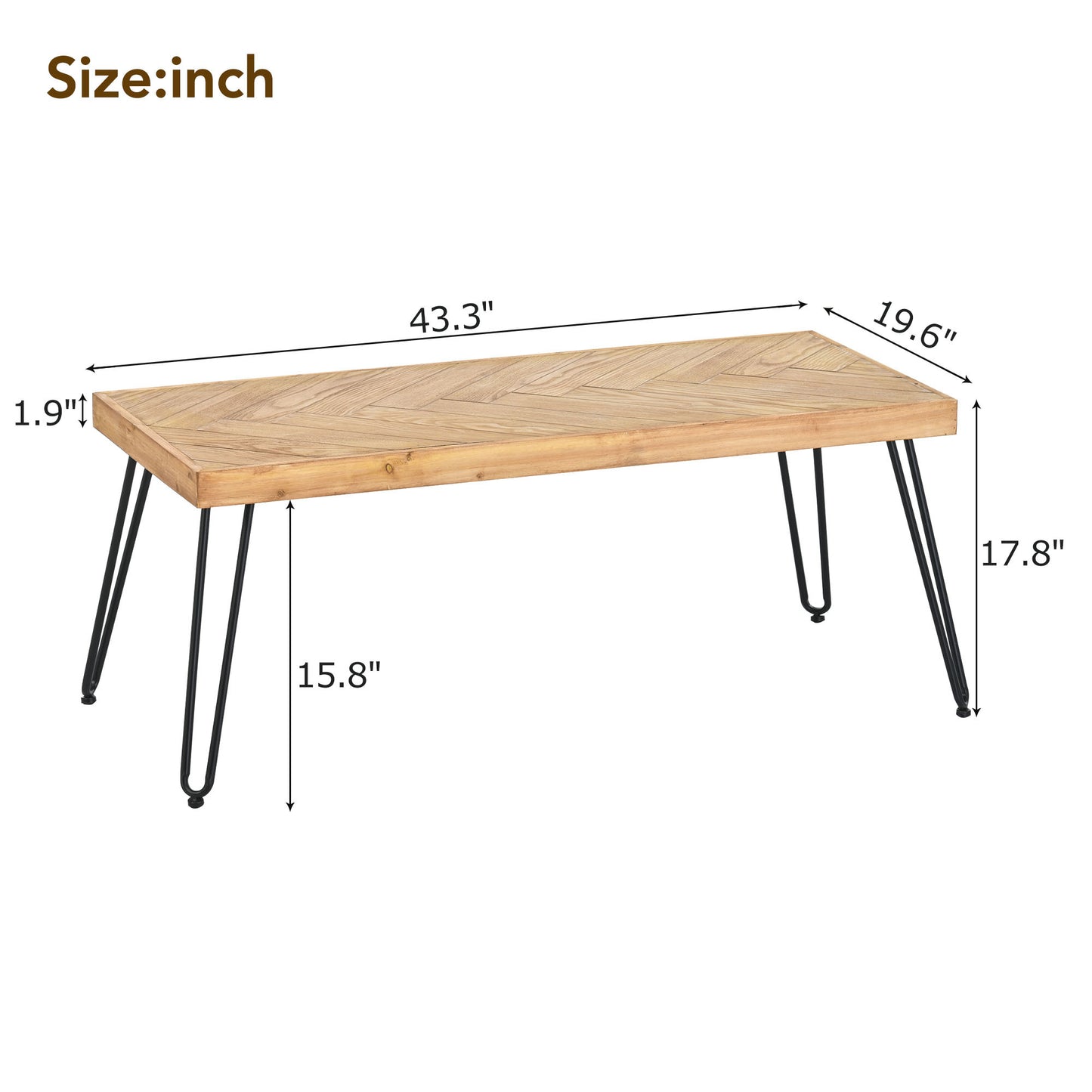 Modern Coffee Table with Chevron Pattern & Metal Hairpin Legs - Easy Assembly Tea/Cocktail Table for Living Room, Ash Wood Finish