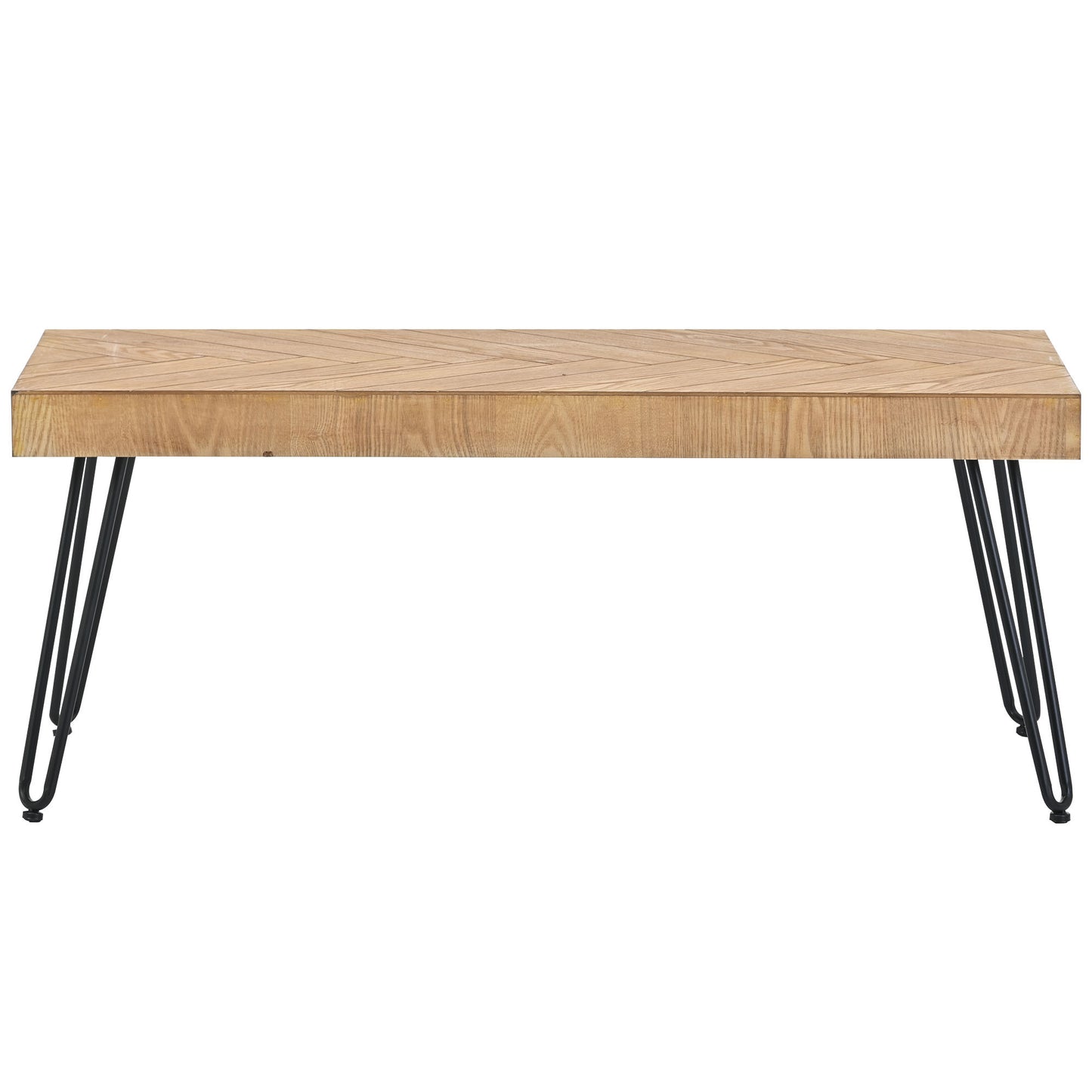 Modern Coffee Table with Chevron Pattern, Easy Assembly Tea Table, Thick Cocktail Table with Metal Hairpin Legs for Living Room