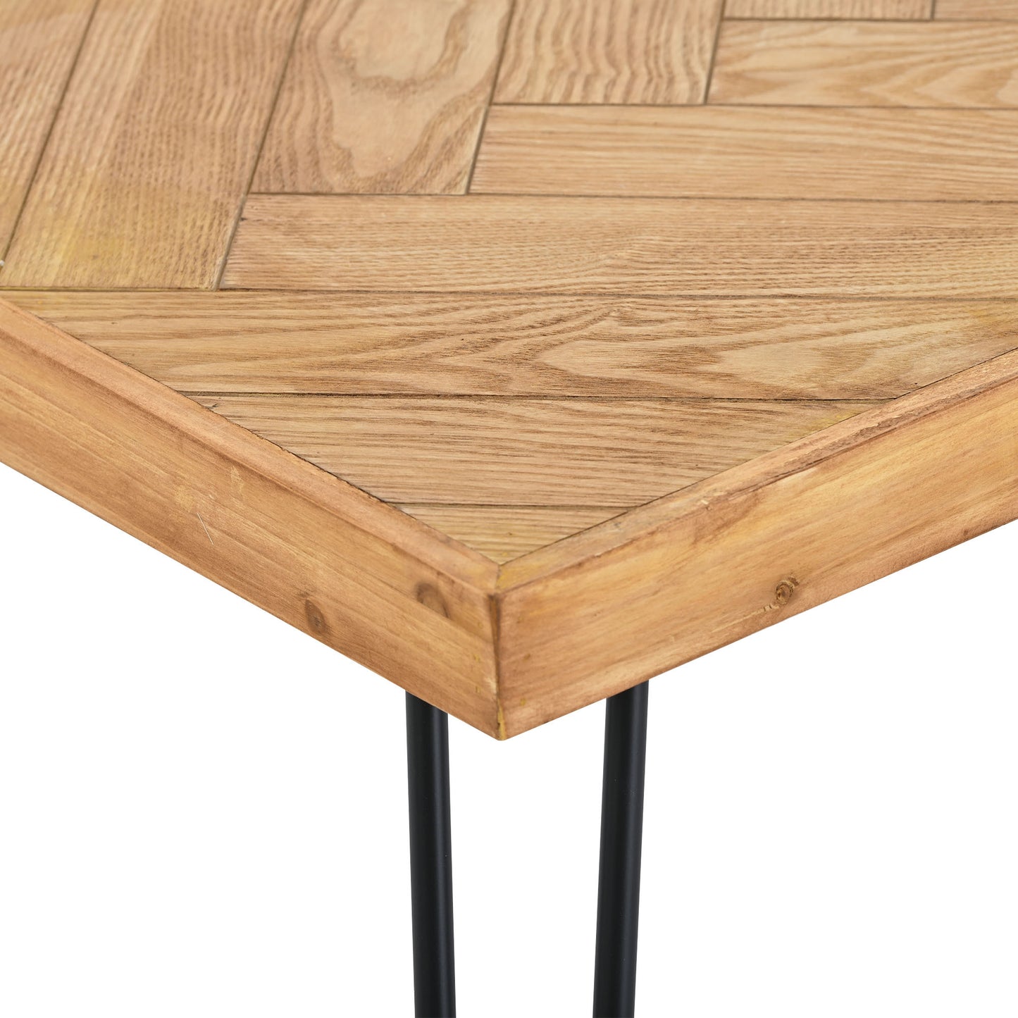 Modern Coffee Table with Chevron Pattern & Metal Hairpin Legs - Easy Assembly Tea/Cocktail Table for Living Room, Ash Wood Finish