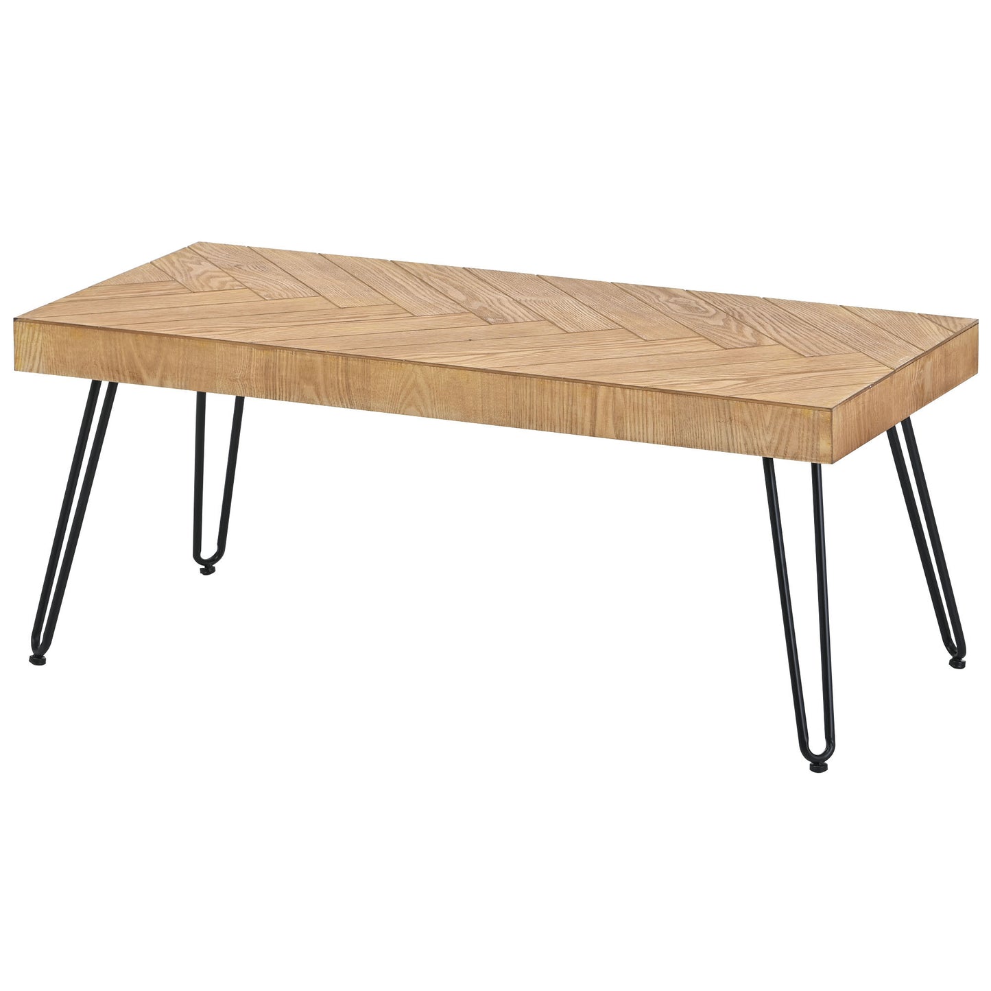 Modern Coffee Table with Chevron Pattern, Easy Assembly Tea Table, Thick Cocktail Table with Metal Hairpin Legs for Living Room