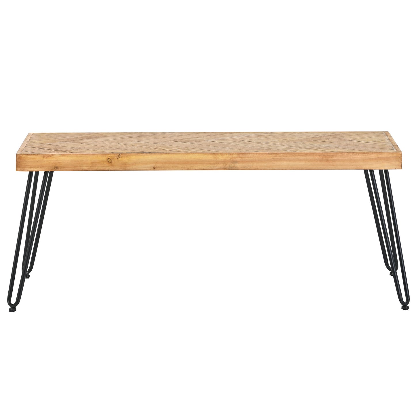 Modern Coffee Table with Chevron Pattern & Metal Hairpin Legs - Easy Assembly Tea/Cocktail Table for Living Room, Ash Wood Finish