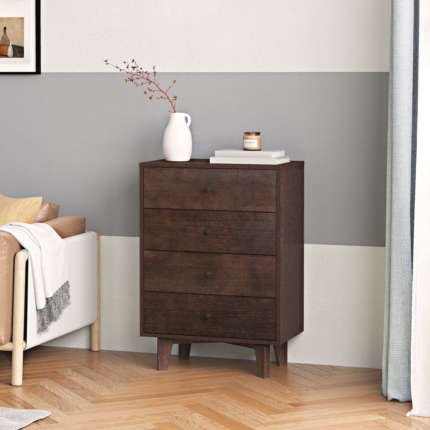 Solid Wood Spray-Painted Dresser Buffet Server Console Table with Retro Round Handles for Dining Room, Living Room & Kitchen, Auburn Finish